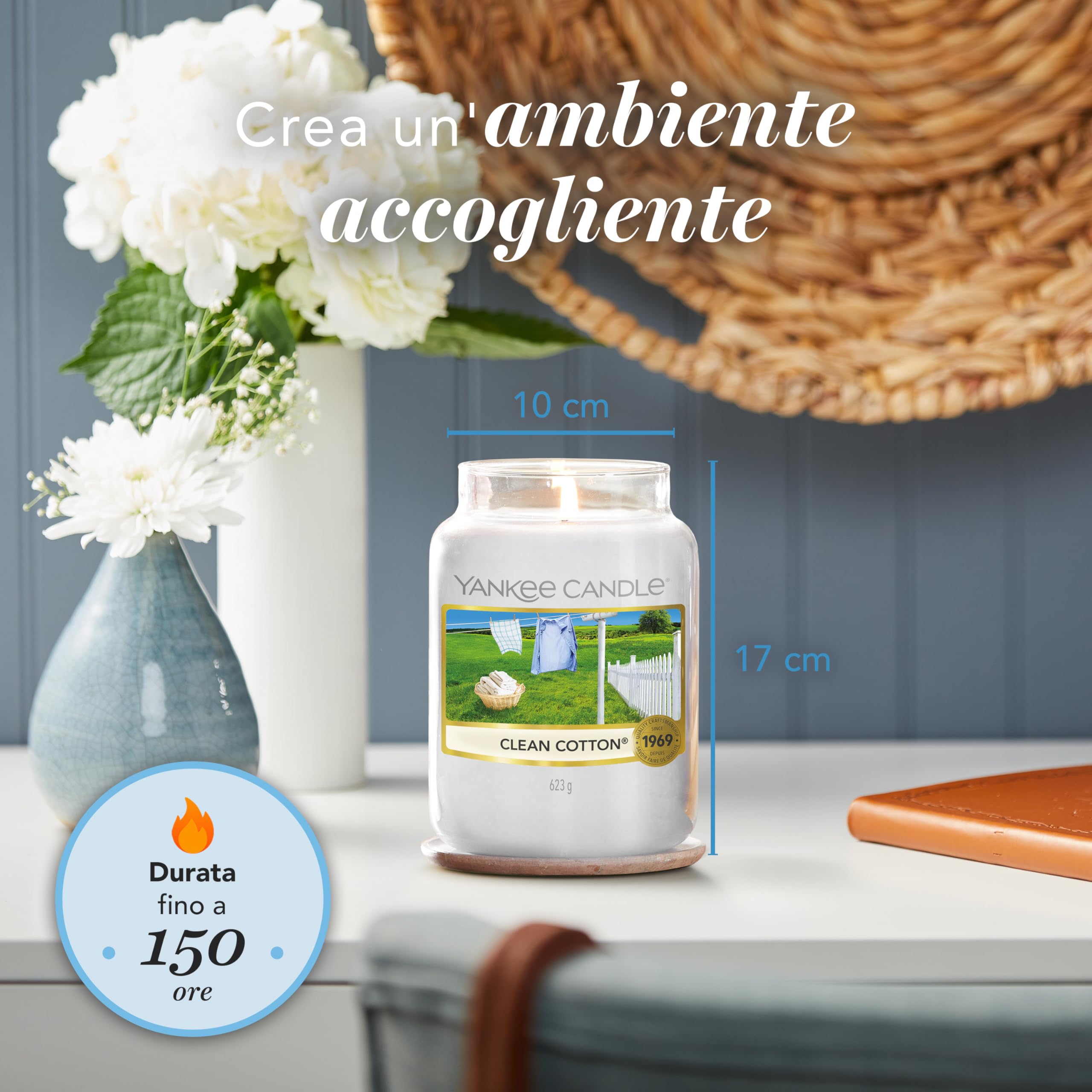 Yankee Candle Candela profumata in giara grande | Clean Cotton | Durata Fino a 150 Ore | Regali per donne