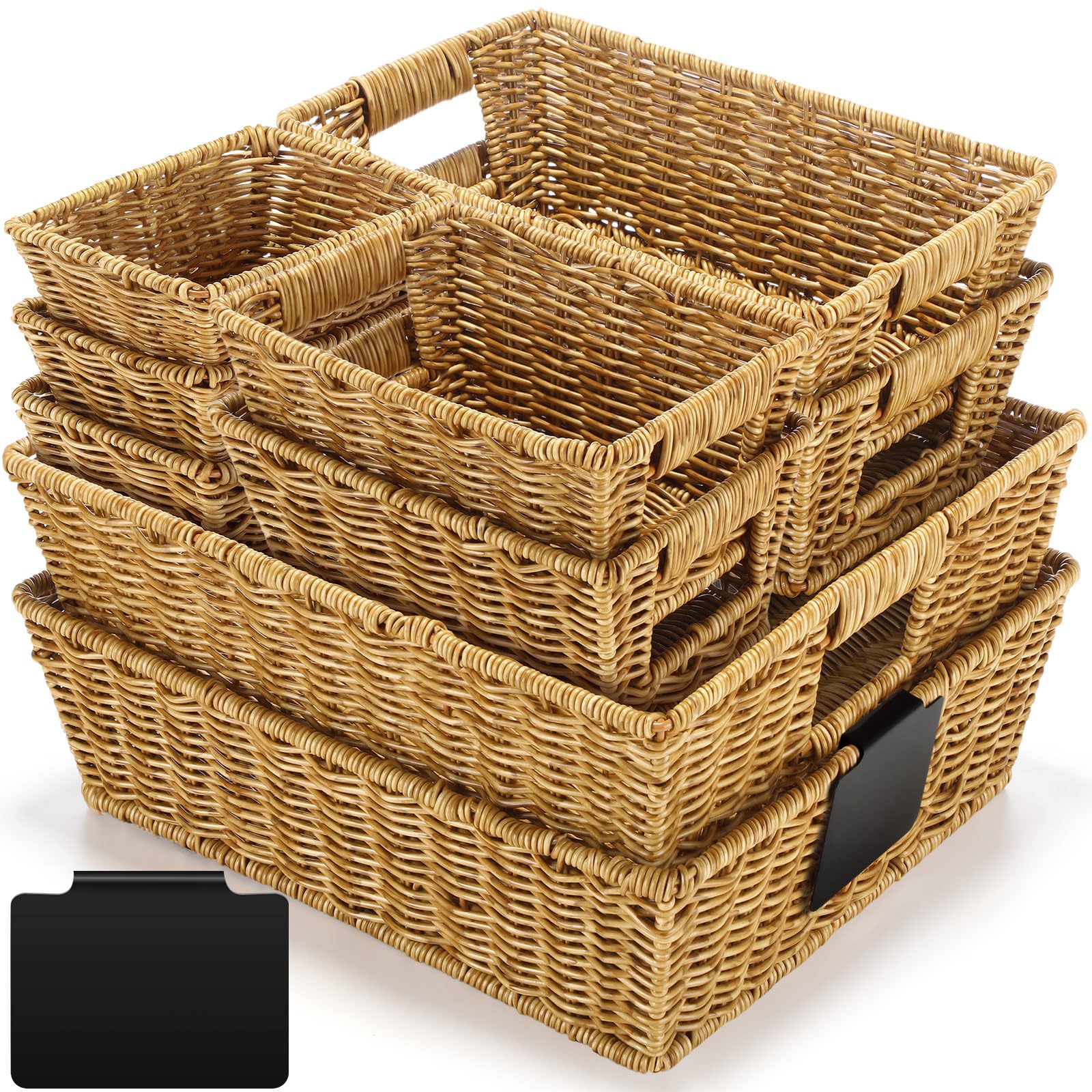 Marsui Wicker Storage Baskets with labels Set Of 9 Handwoven Multi-size Brown Storage Bins For Organizing Small Baskets Container with handle for Shelves Closet Baskets Pantry Toilet(Primary Colour)