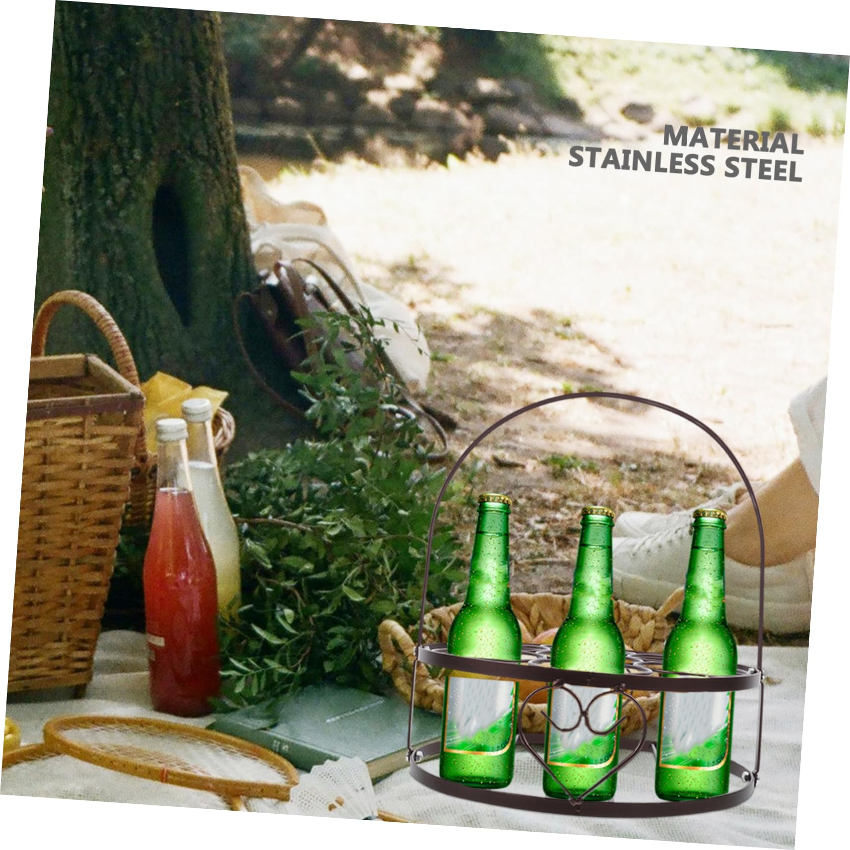 Tragbarer Bierkorb aus Metall Bierflaschenhalter mit Henkel für 7 Flaschen Getränkeaufbewahrungskorb für Picknick und Outdoor Einsatz