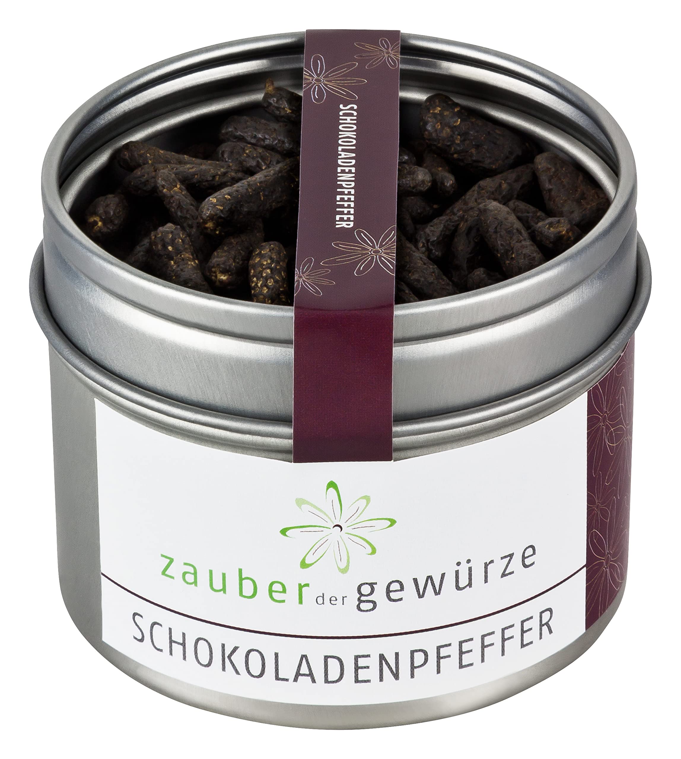 Zauber der Gewürze Schokoladenpfeffer – Kleiner Langer Pfeffer ganz, Stangenpfeffer mit natürlichem Schokoladenaroma, ideal für Wildgerichte, Ente und Soßen, 55 g