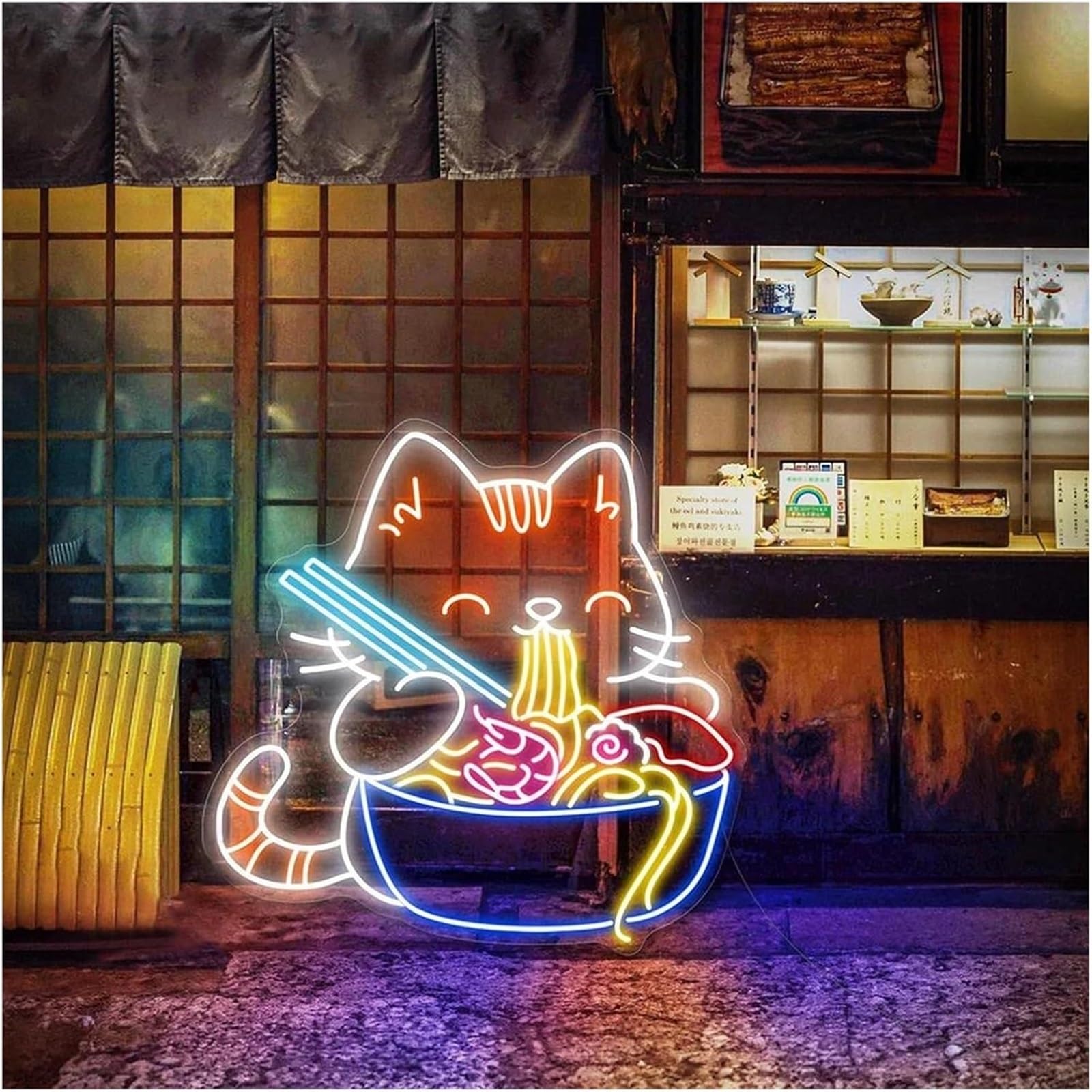 Wexxaii neon Light Sign Soothing Atmosphere Neon Sign Lamp for Cat,Japanese Noodles,Restaurant,Kitchen,Wall Decor,Bar 65cm(E)