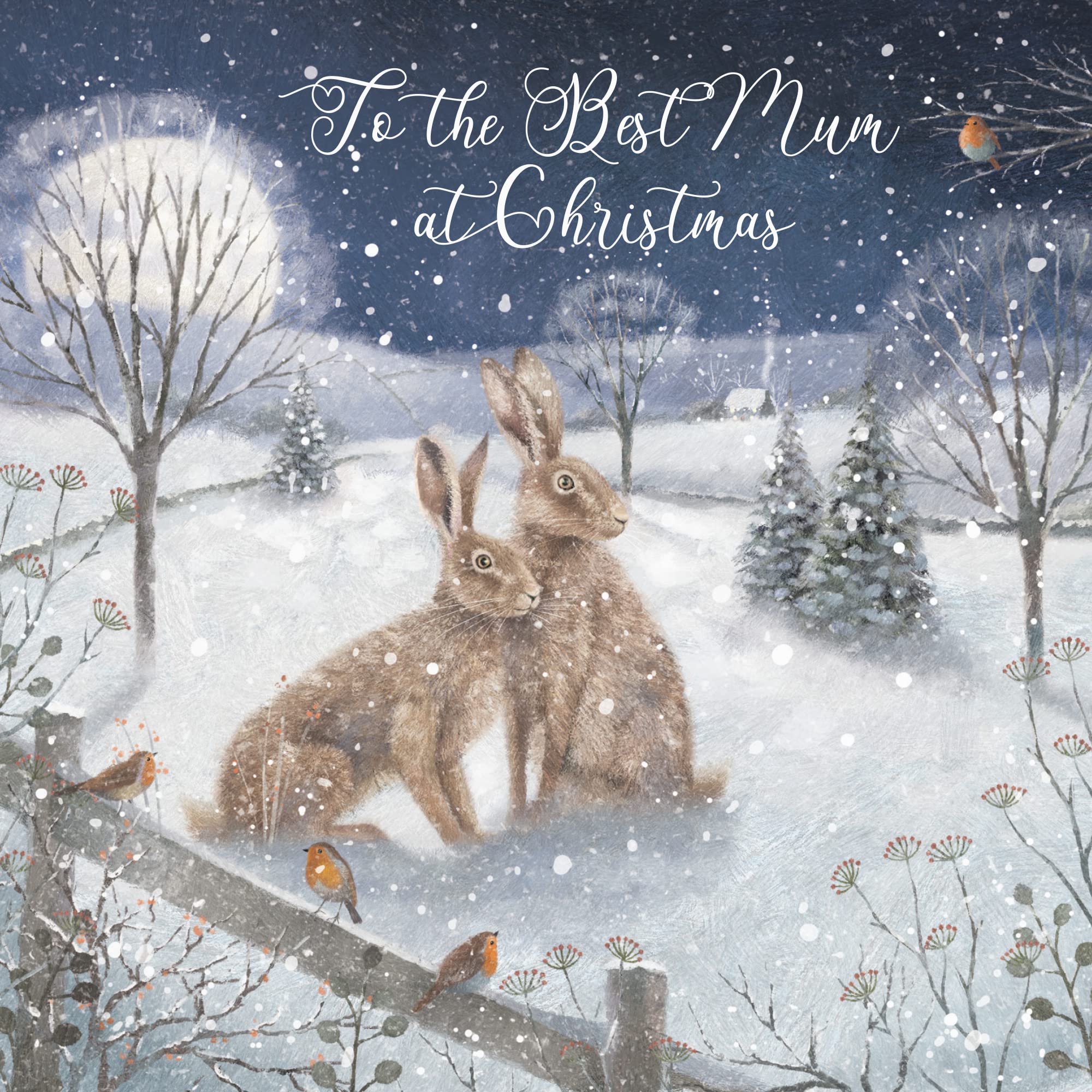 Hunts England, Best Mum Christmas Card, 'Snowy Hares', To The Best Mum At Christmas, Milo's Gallery Collection - Image 2