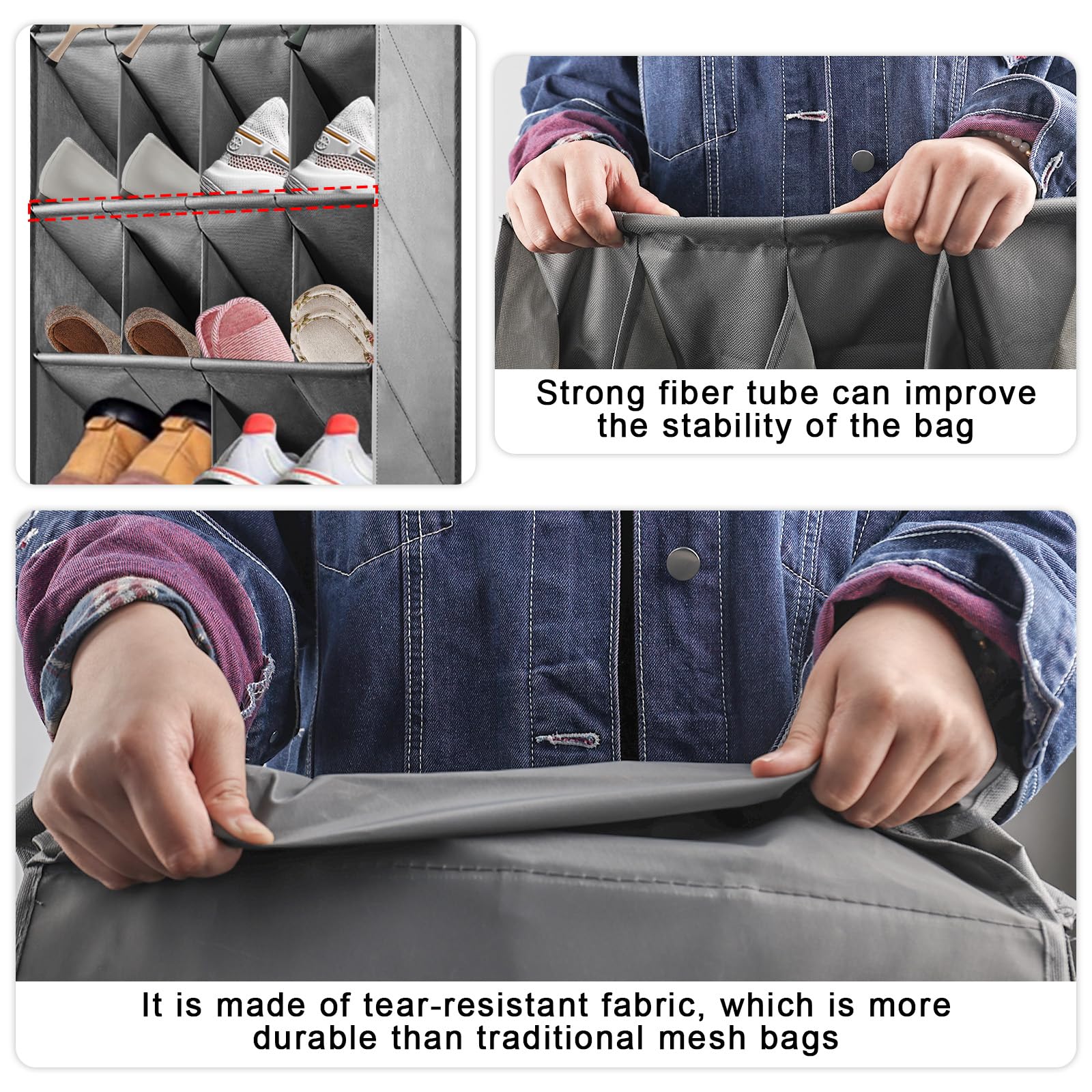 Scarpiera porta, scarpiera da appendere, organizer da appendere con 6 ganci, porta scarpe con 14 tasche profonde per scarpe, accessori per la casa, ecc. (grigio)