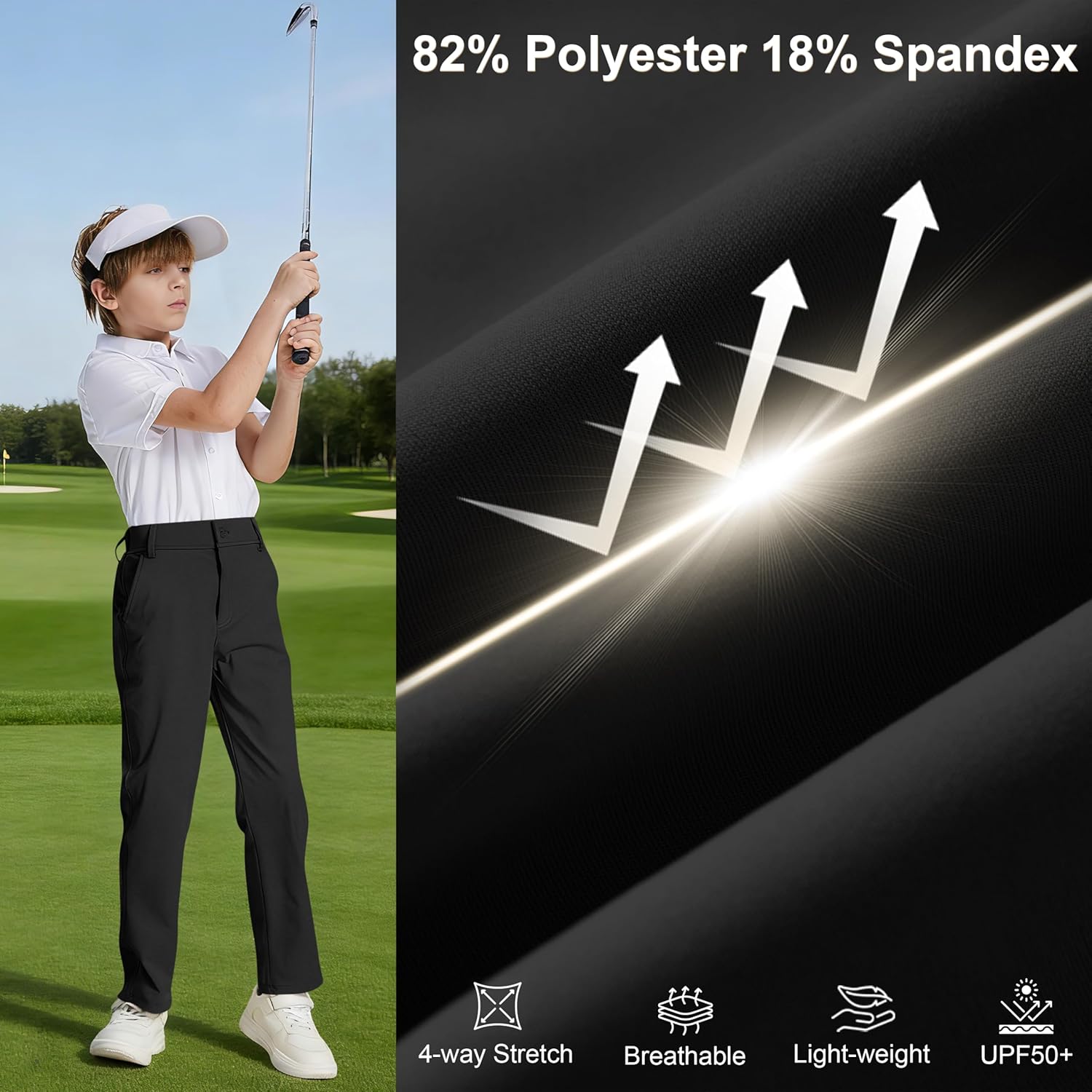 Dreammonkey Toddler to Youth Boys Golf Pants, Quick Dry Stretch Performance Dress Pants | School Uniform Flat Front Slacks - Image 4