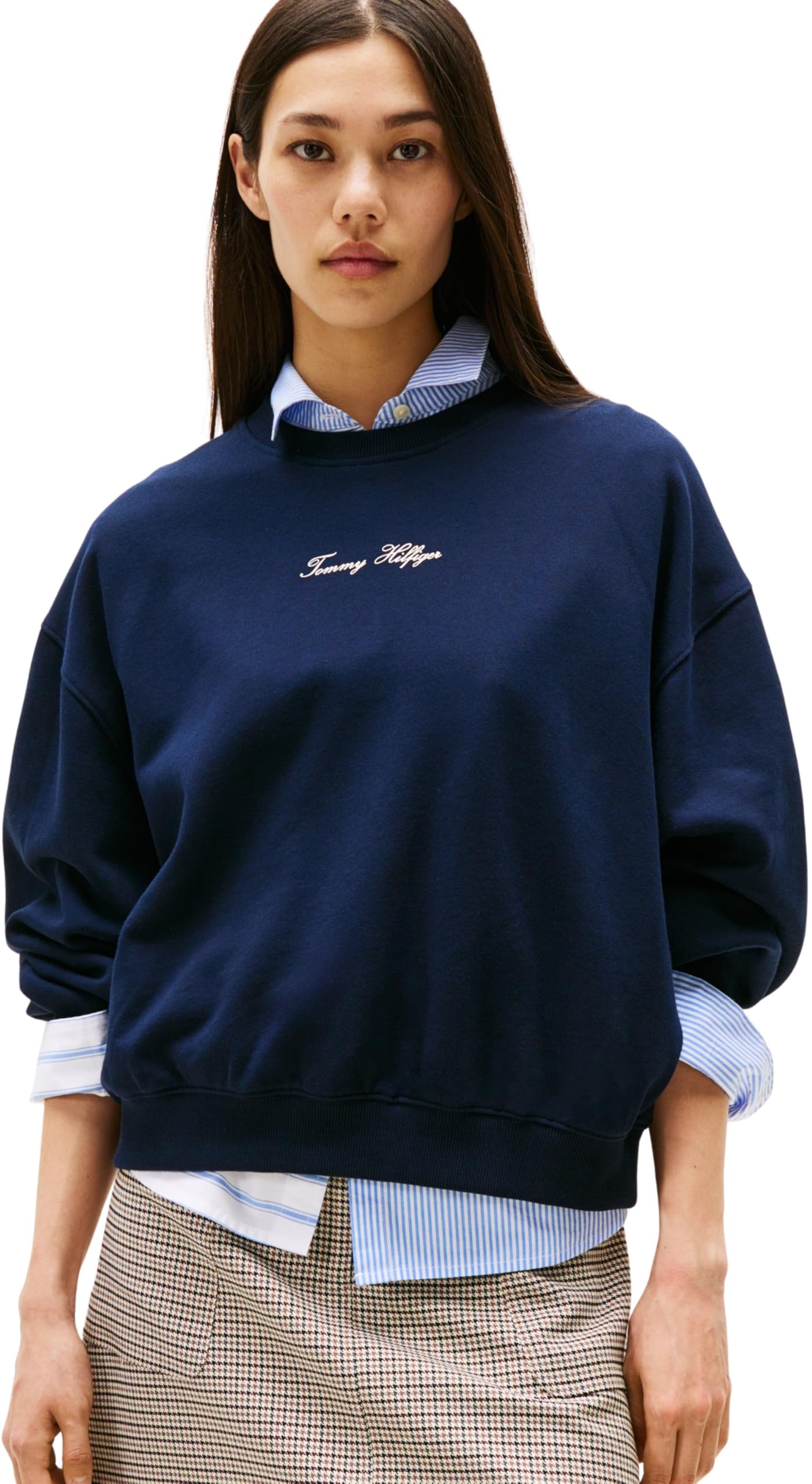 Tommy Hilfiger Damen Sweatshirt Classic Script Terry Rundhalsausschnitt