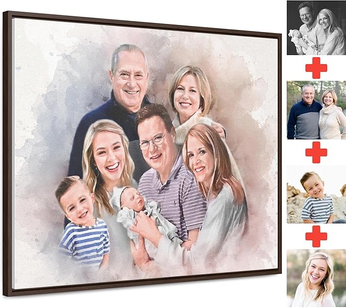 Personalized Watercolor Family Portrait From Photo - Custom Memorial Gifts - In Memory Of Loved One - I Never Left You Canvas Wall Art - Birthday Gifts For Mom - In Remembrance Of Mom (Canvas, 12 x