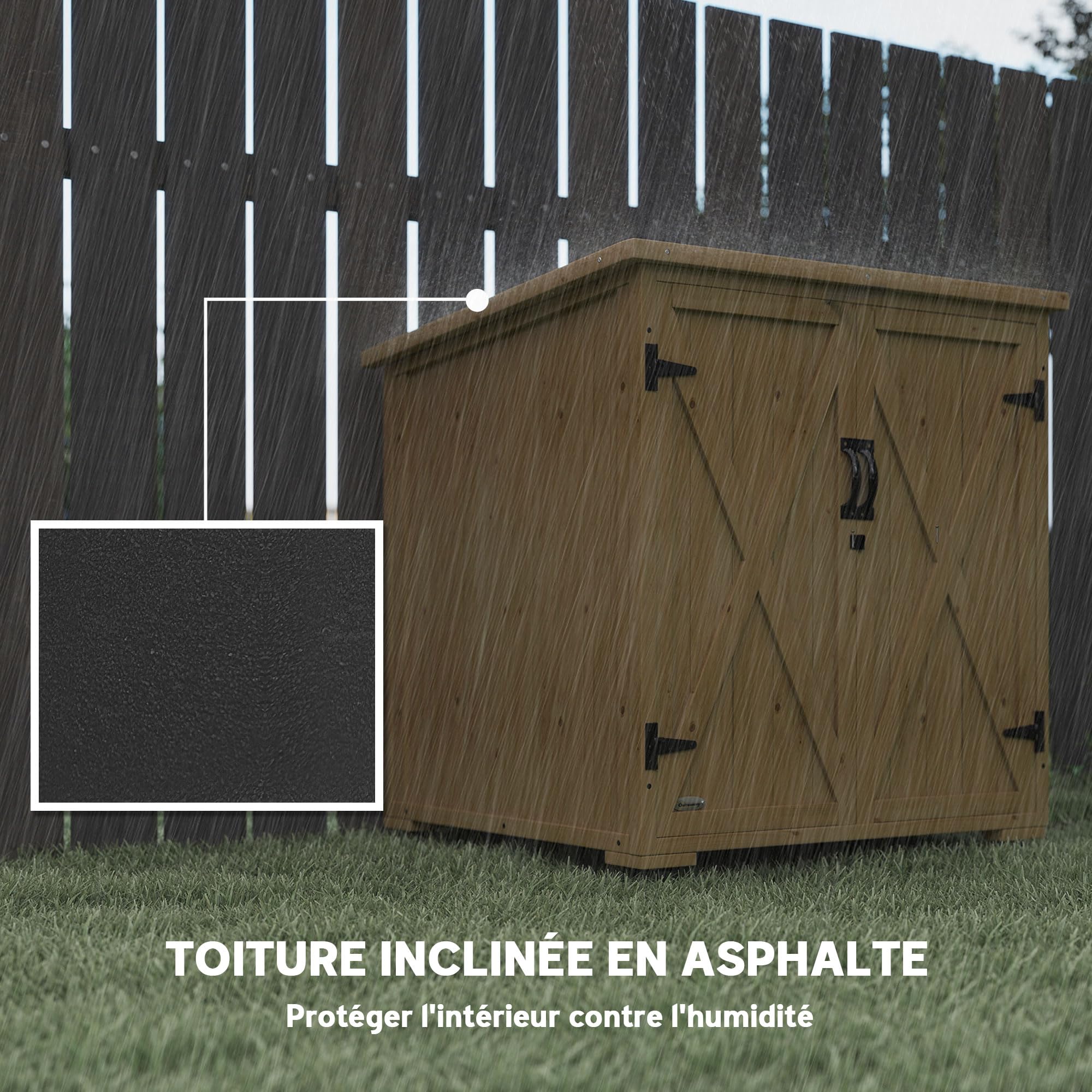 Outsunny Armoire de Rangement pour Le Jardin 77,5L x 88l x 83/90H cm | Bois Sapin, Double Porte, Étagère Réglable, Toit Bitumé Étanche