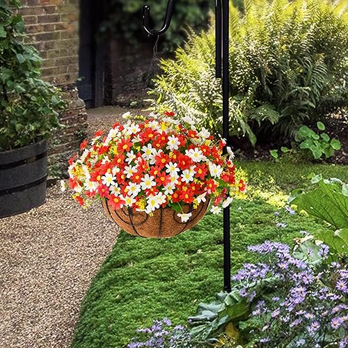 Miniatura 3 de INQCMY Flores colgantes artificiales en cesta para decoración de patio, césped, jardín, forro de coco de 12 pulgadas con flores artificiales de