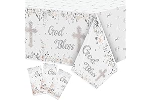 3 Packs White Gold Baby Baptism Party Tablecloths Decoration