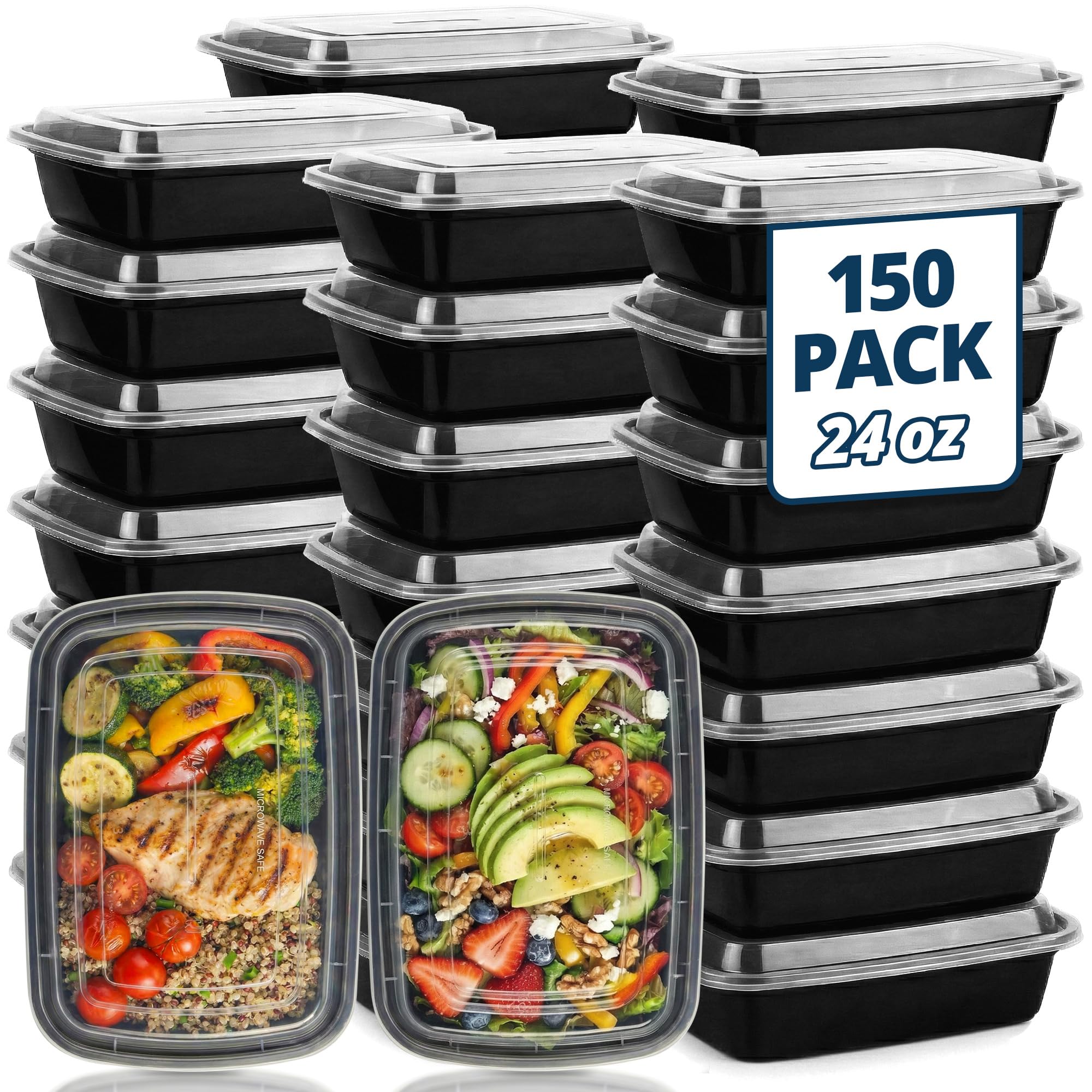 TIYA - Contenedores rectangulares de plástico para almacenamiento de alimentos, reutilizables, aptos para microondas, aptos para lavavajillas, a prueba de fugas, para llevar y preparar comidas (24
