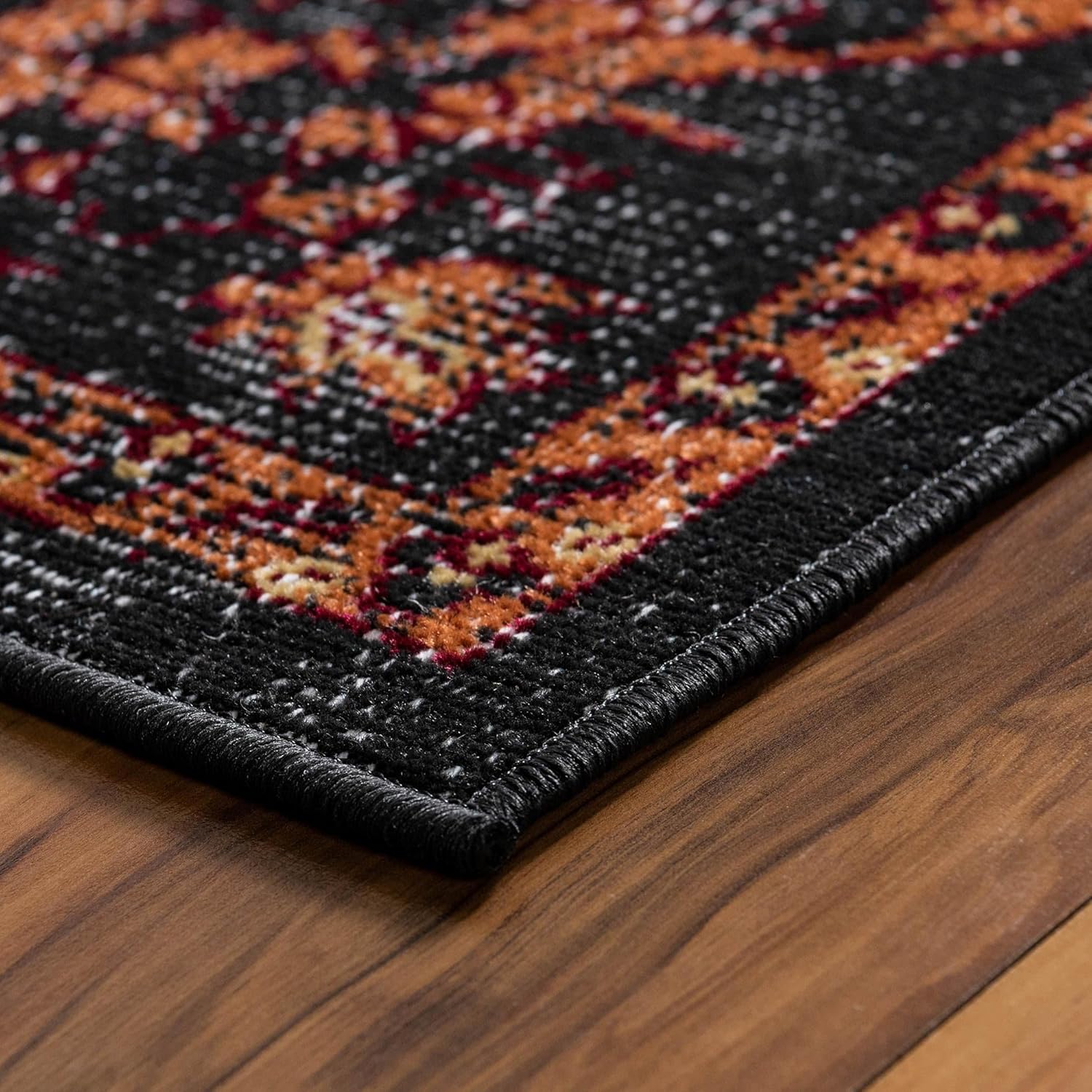 Rugs.com Lucerne Collection Runner Rug – 6 Ft Runner Black Low-Pile Rug Perfect for Hallways, Entryways