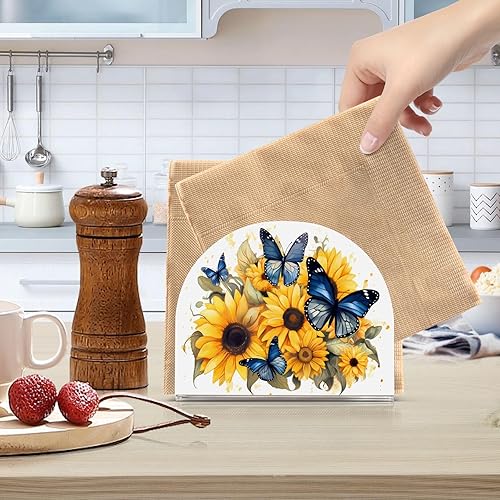 Miniatura 6 de Servilletero de acrílico transparente con girasol y mariposa, servilletero, dispensador de mesa de comedor para cocina, restaurante, decoración del