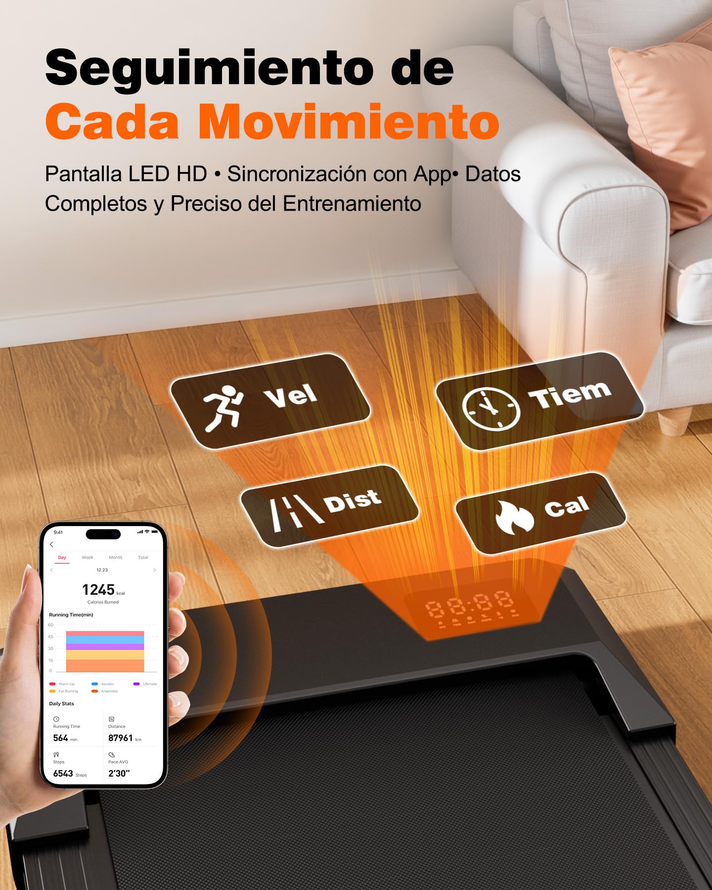 Superun 3,0 HP Cinta de Correr Plegable para el Hogar de Alta Tecnología, 136KG Treadmill, 2-en-1 Cinta de Andar Que Ahorra Espacio con Control App, Cursos de Entrenamiento y Carreras Multi-Curso