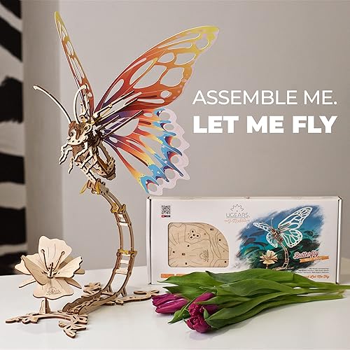 Miniatura 6 de UGEARS Mariposa rompecabezas de madera 3D para adultos, kit de modelo 3D para adultos, adolescentes, cortes láser