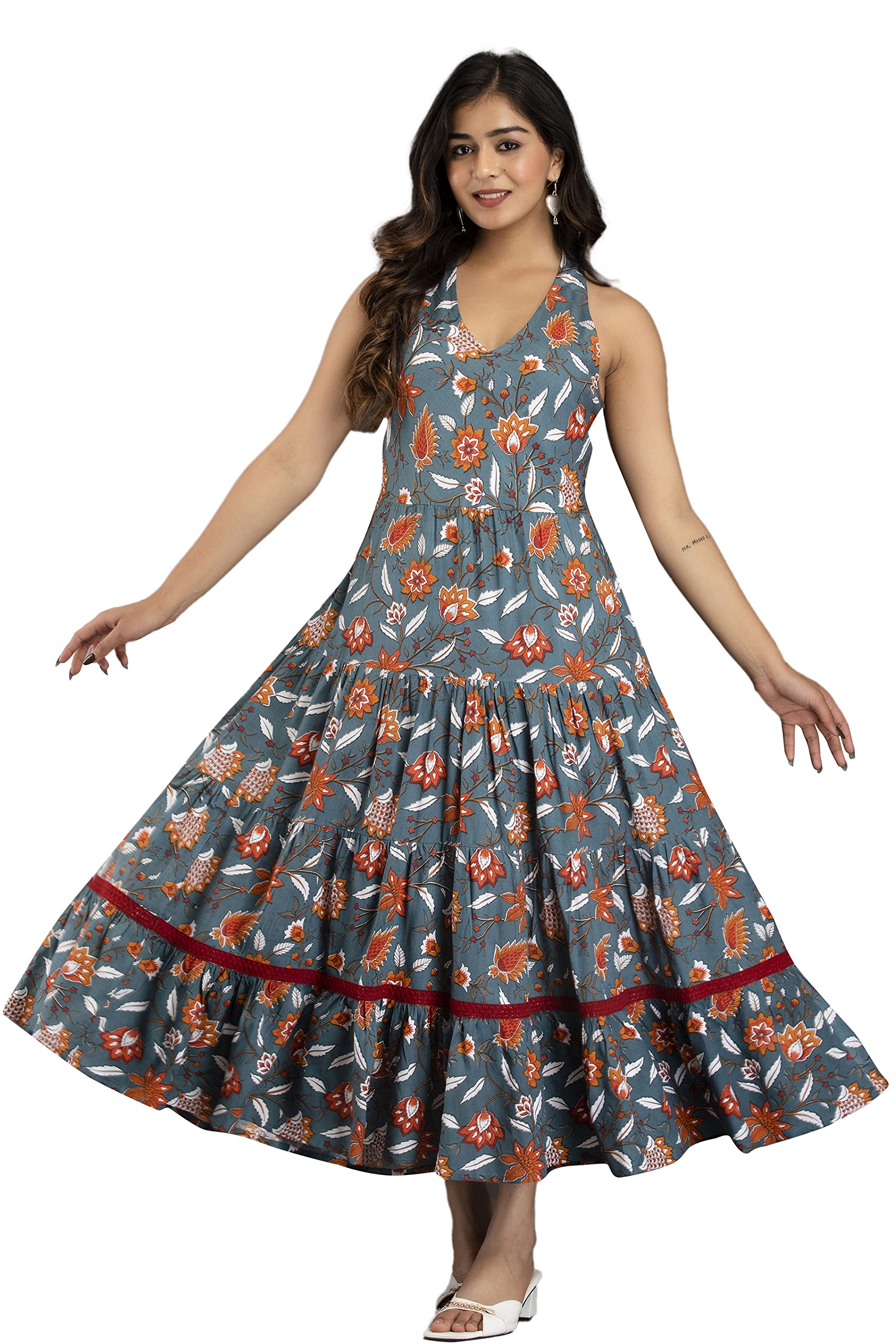 A&K Rayon Multicolor Floral A-Line Dress