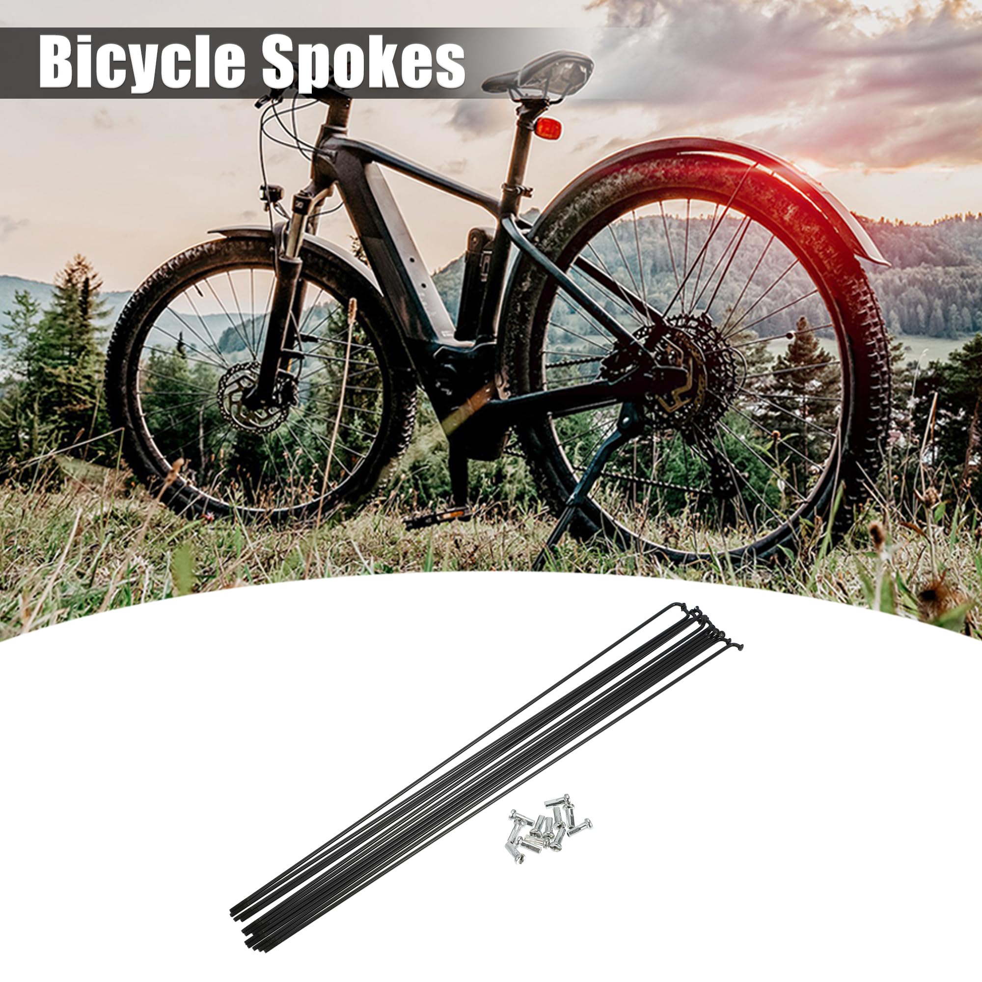 X AUTOHAUX 12 Pcs 14G J Bend 284mm Bike Bicycle Spokes with Nipples Black, 284 mm - Image 2