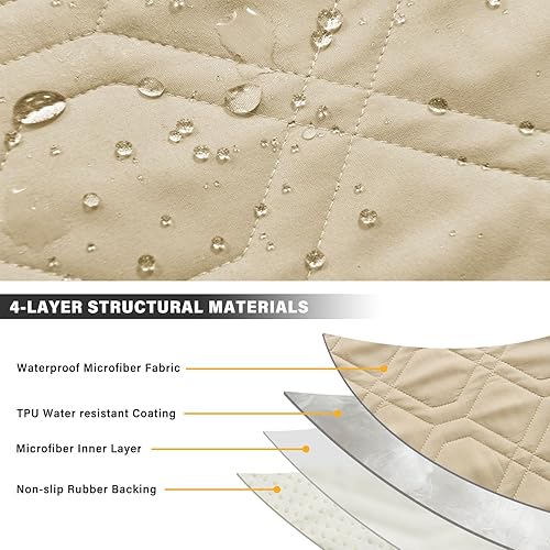 Miniatura 5 de Funda para silla reclinable, funda antideslizante para sofá, lavable a máquina, protector de muebles con correas para perros (beige, sillón