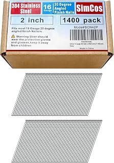16 Gauge 304 Stainless Steel Angled Finish Nails – 1-1/4” to 2-1/2 Inch, 20-Degree | Compatible with Pneumatic/Electric Angled Finish Nailers & Nail Guns (2"-1400 pcs)