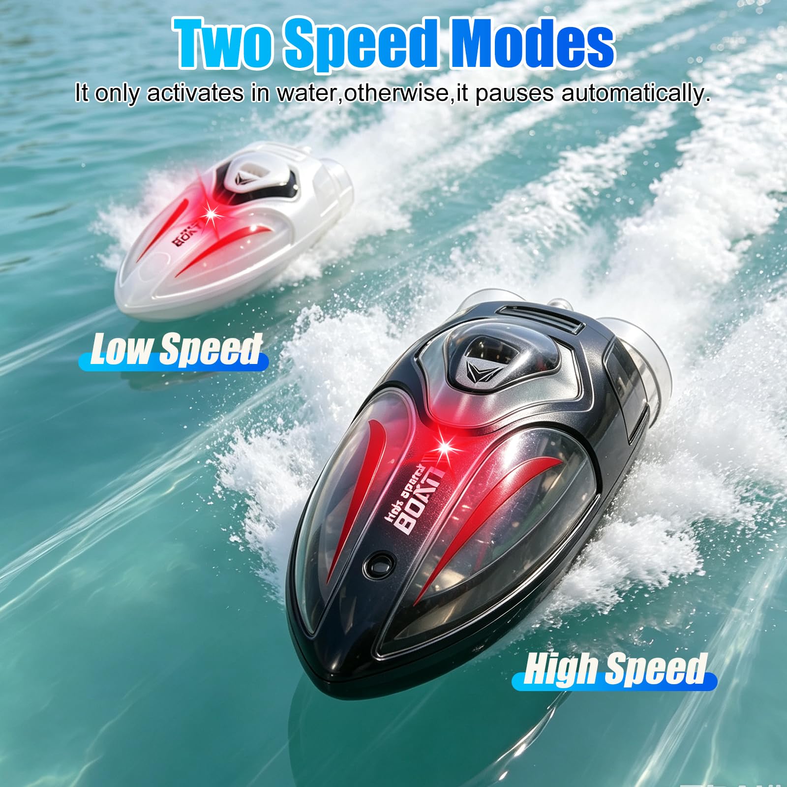 RC Stunt Barca,2 Pezzi Mini Barche Telecomandate con Piscina Gonfiabile | Funzione di rotazione automatica,Spegnimento automatico non appena esce dall’acqua,Adatto per vasche da bagno,piscine,laghi
