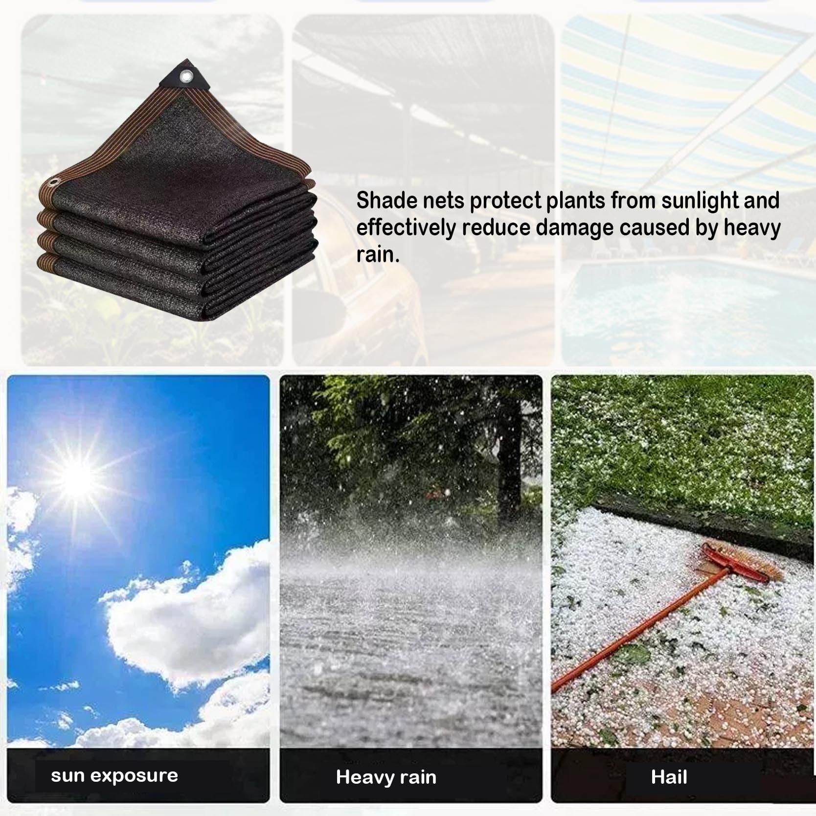 Malla de Sombra con Ojales, Negra, Resistente al Viento, HDPE | 70% sombra, malla tupida, ojales metálicos, Protección solar para terraza y jardín