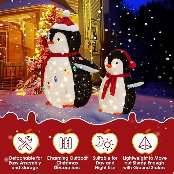 Christmas Lighted Penguin Set Decoration with 150 LED Lights