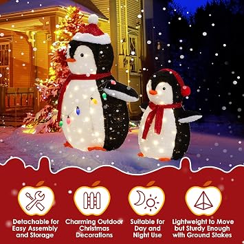 Christmas Lighted Penguin Set Decoration with 150 LED Lights