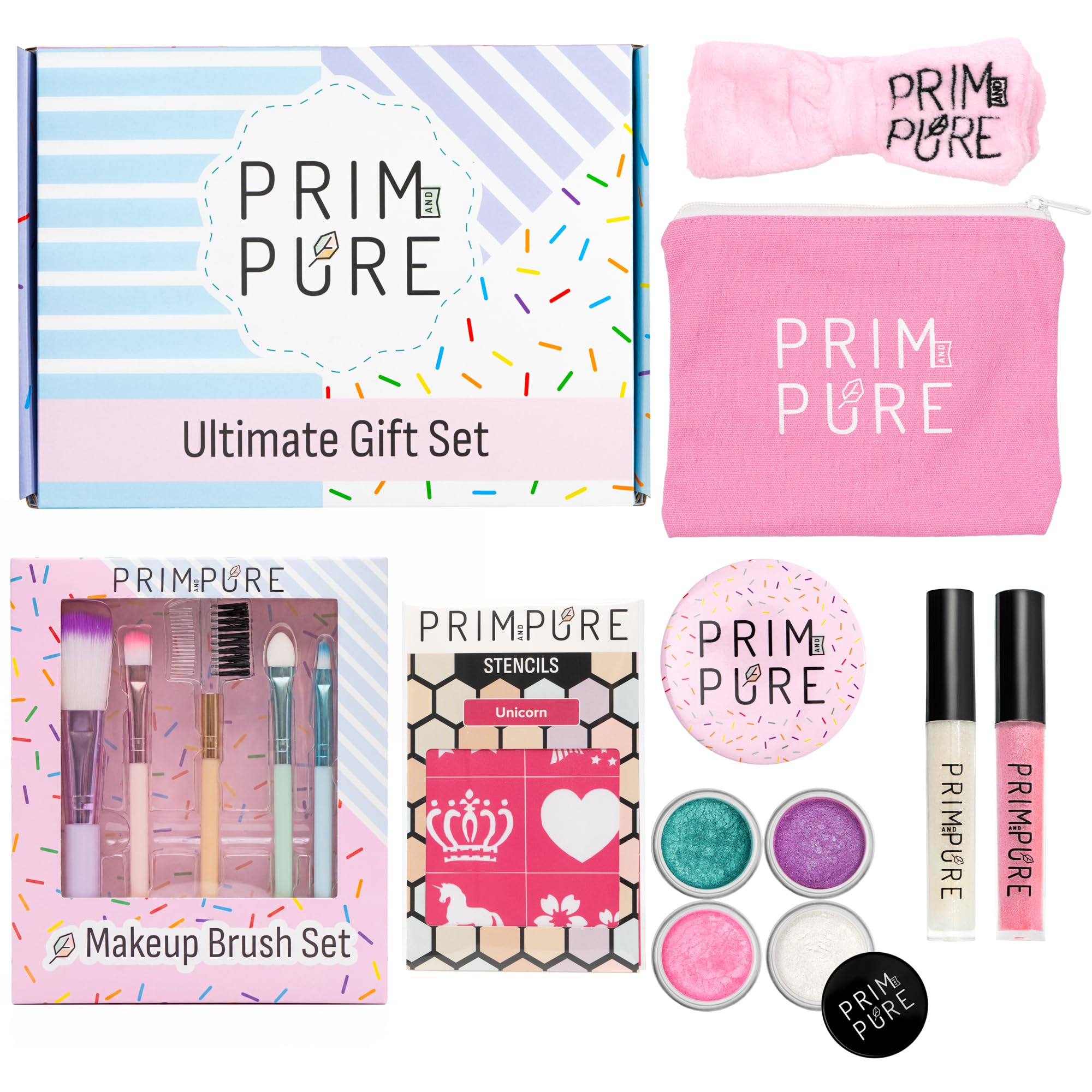 Prim and Pure Ultimate Mineral Makeup Gift Set | Perfect for Play Dates & Birthday Parties | Kids Safe Eyeshadow Makeup Mineral | Organic & Natural Makeup Kit | Made in USA