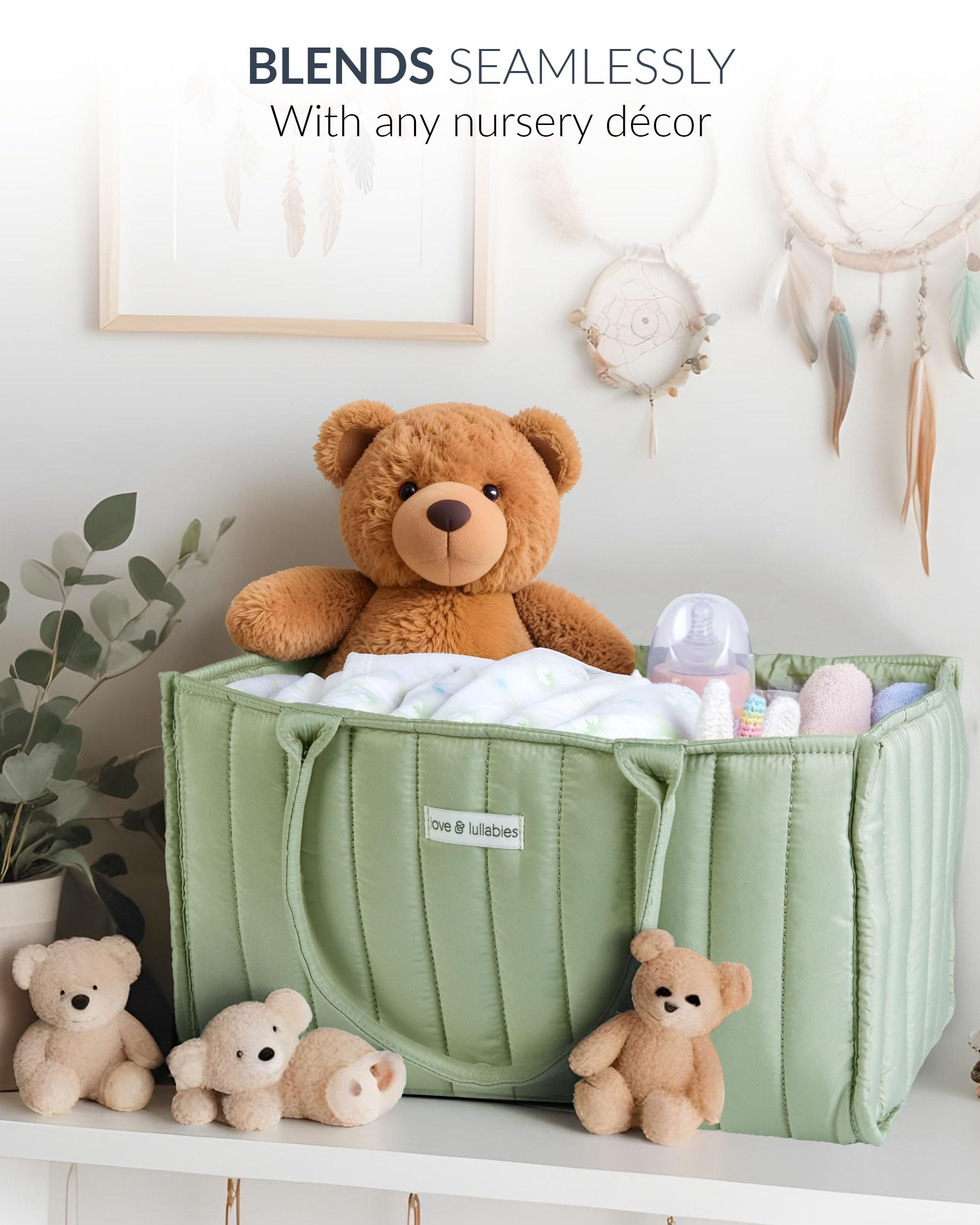 love & lullabies Nappy Caddy Organiser, Stylish Quilted Baby Changing Basket - Image 4