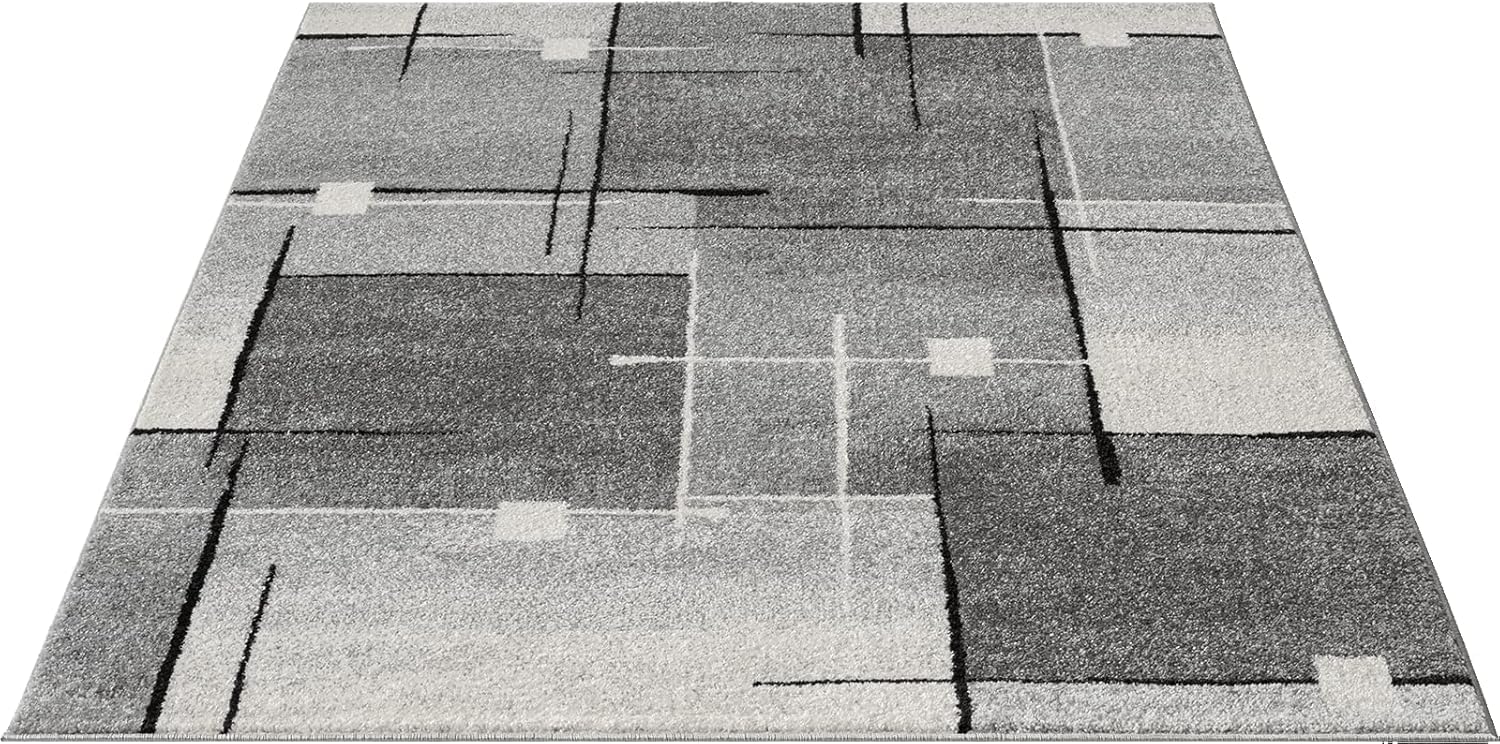 Mia´s Teppiche Modena - Moderner Kurzflor Teppich, Wohnzimmer & Schlafzimmer, weich & pflegeleicht, geometrische Muster, Kariert, Grau, 140 x 200 cm