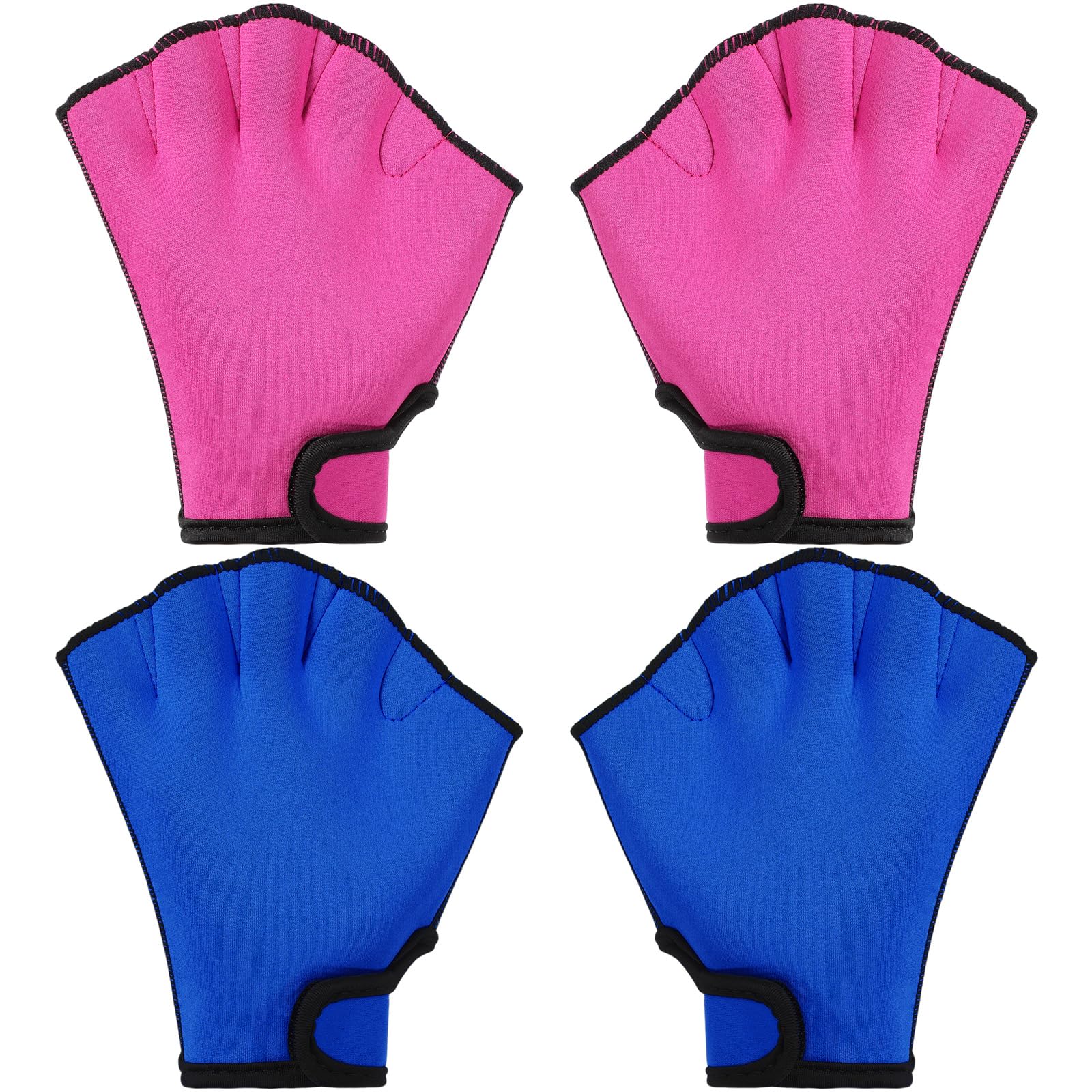 Sumind 2 Pairs Webbed Swim Gloves, Medium, Rose Red, Blue