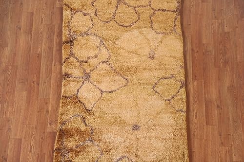 Miniatura 4 de Modern Collection - Alfombra abstracta de 3 x 5 pulgadas, anudada a mano/tejida a mano, alfombra floral amarilla y dorada, alfombra oriental de yute
