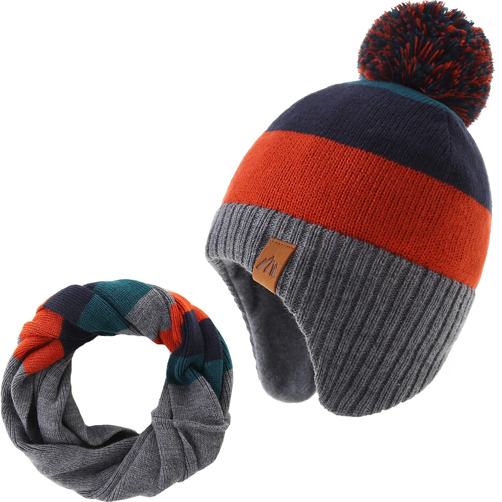 LMLALML Boys Winter Hat Earflap Knitted Beanie for Kids Warm Fleece Lined Thicken Hat for Baby