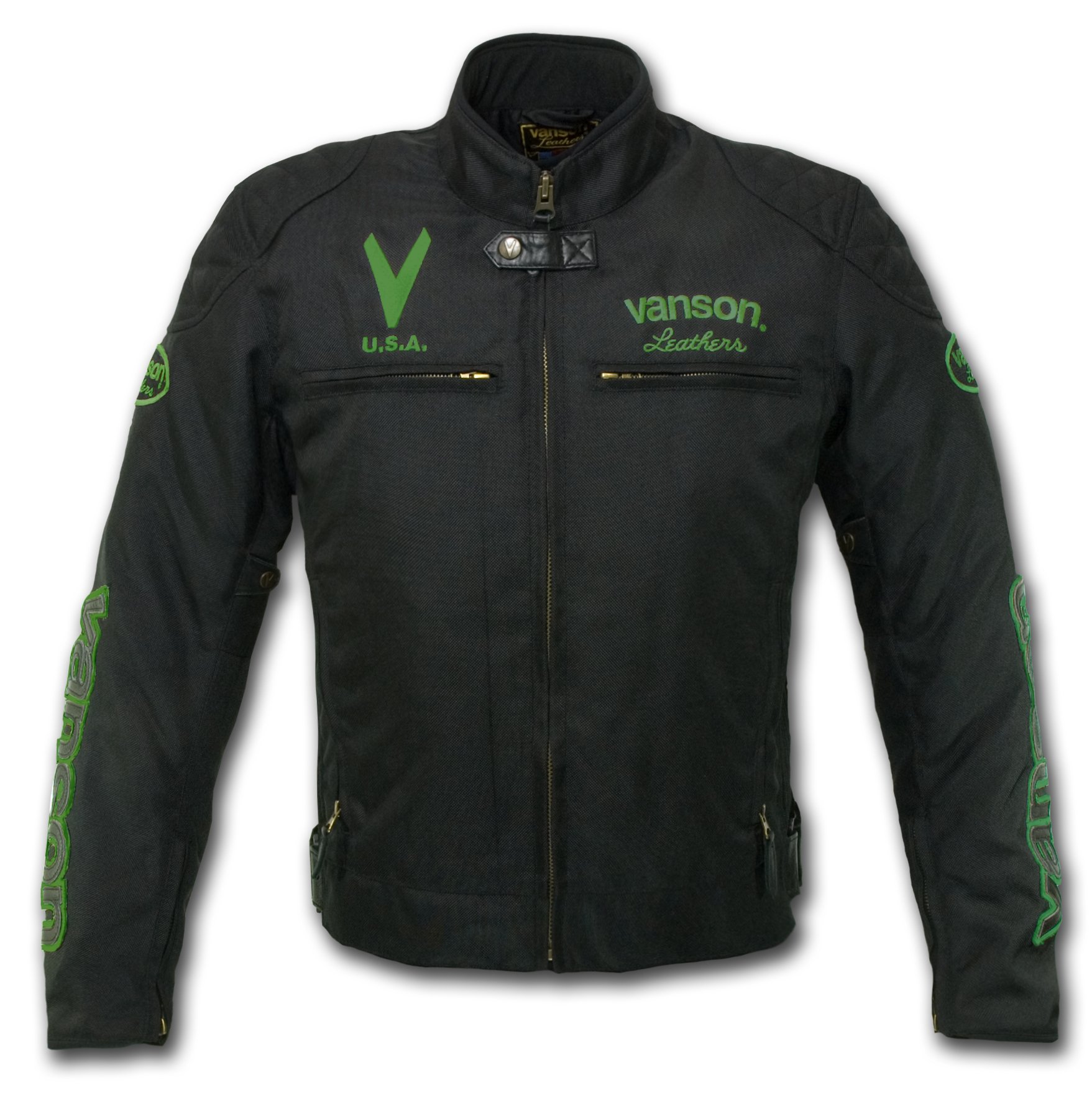 Amazon | VANSON(バンソン) ナイロンジャケット BLACK/GREEN XL