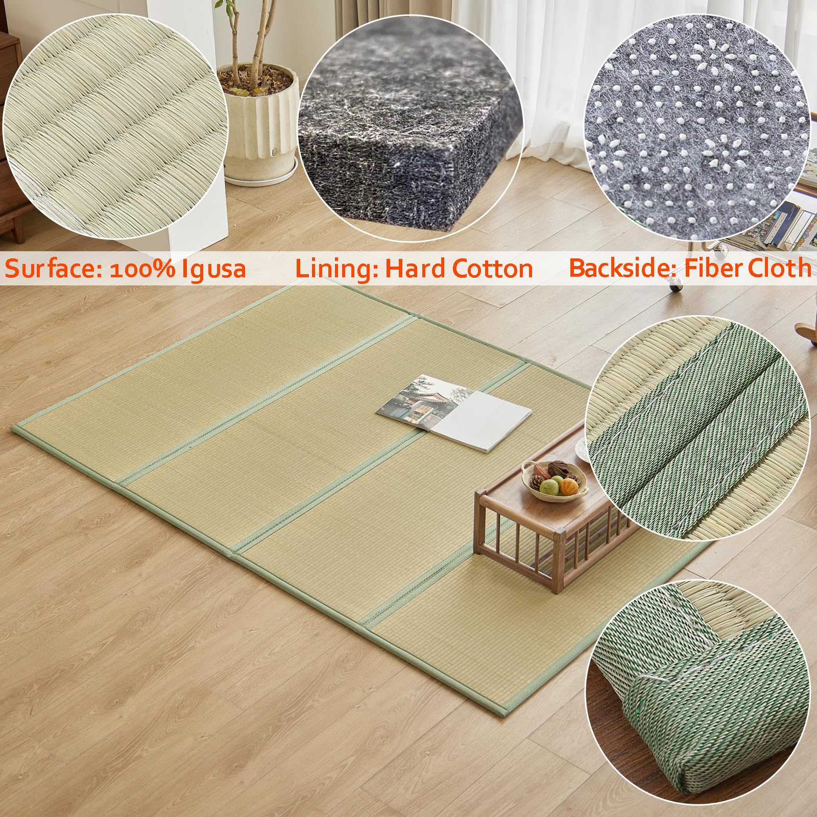 KITBRHOME Japanese Tatami Mat,(Queen, 79" x 59" x 0.5") 100% Rush Grass Portable Folding Mat Futon Mattress Firm Traditional Floor Bed (Queen)
