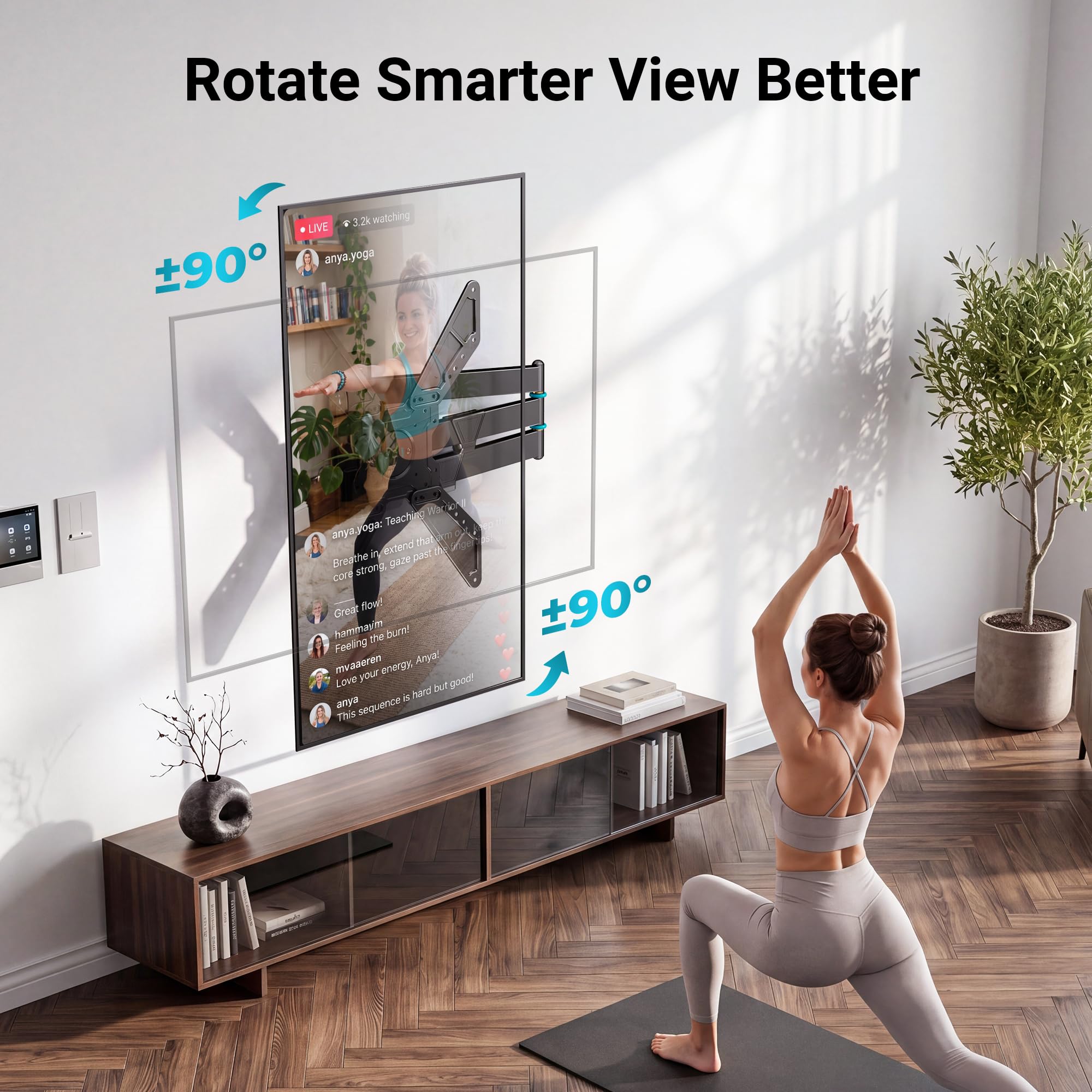 BONTEC Supporto TV da Parete per TV 32-75", Rotazione 90° e Braccio 838 mm | Portata 50 kg, VESA max 600x400 mm, staffa girevole e inclinabile, passa da orizzontale a verticale