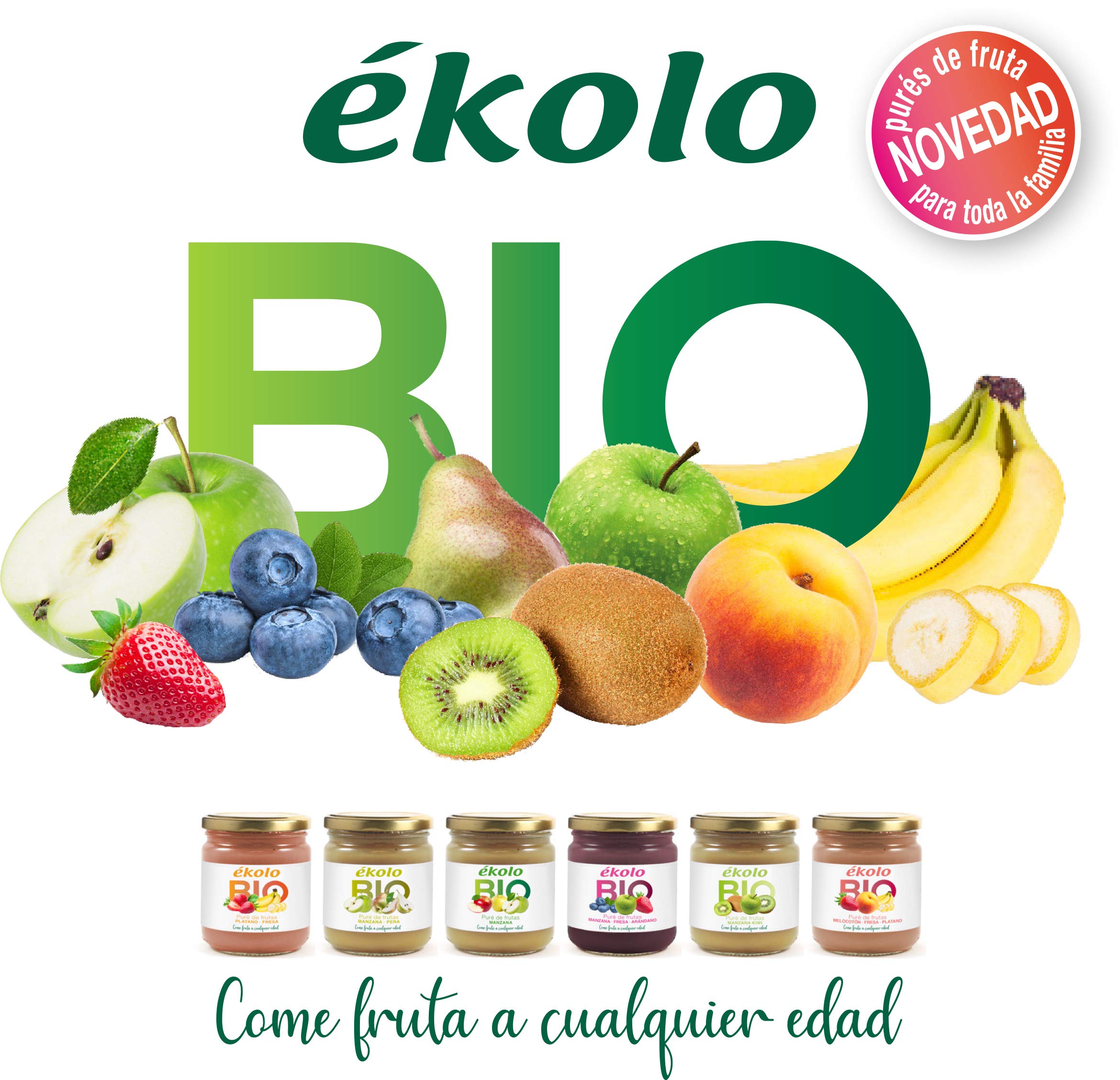 Ekolo Puré De Fruta Melocotón - Platano, Fresa, Bio 1350 ml