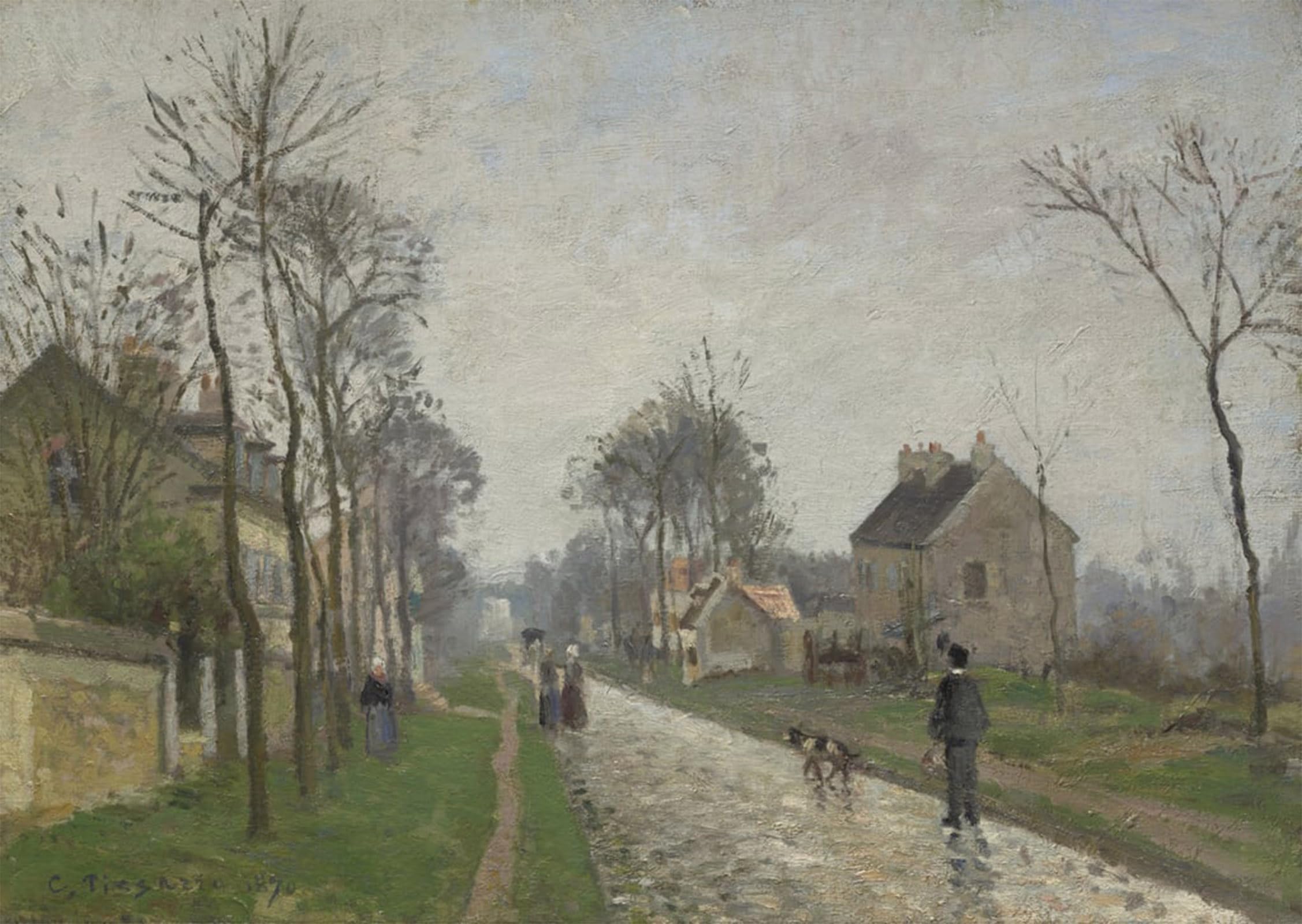 ARTXLXXBN Famous Painting Canvas Artwork Graffiti Print Route De Versailles Louveciennes Rain Effect by Camille Jacob Pissarro Portrait Canvas Image for Home Decor 60x90cm