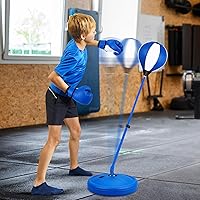 Vista 7 de Saco de boxeo para niños de 3, 4, 5, 6, 7, 8 años en adelante, juego de bolsa de boxeo con guantes de boxeo, saco de boxeo ajustable en altura