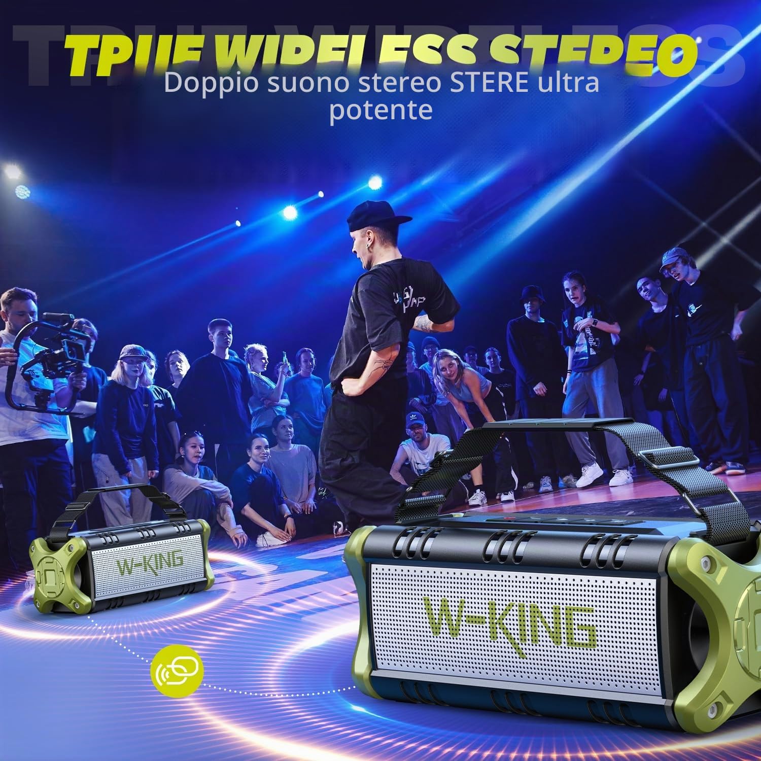 W-KING 90W PICCO Cassa Bluetooth Potente, Portatile Altoparlante Bluetooth Boombox, IPX6 Impermeabile Speaker, 50W Bassi Ricchi, HiFi Stereo Audio, 40 Ore,Powerbank,EQ,NFC,TF,AUX Campeggio Spiaggia