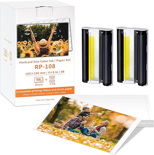 Miniatura 8 de Wonfoucs Paquete de 2 tintas y papel fotográfico compatibles con Canon Selphy KP-108IN KP108, incluye 6 tóneres + (4 x 6) 216 hojas de papel para