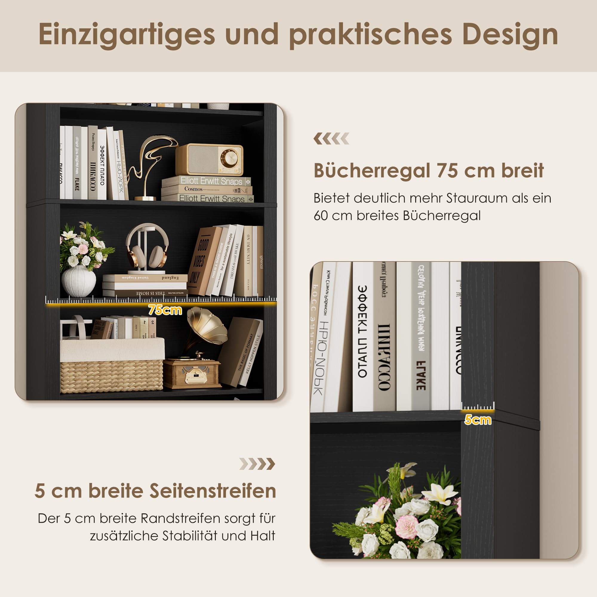 FirFurd Bücherregal 75 cm breit Gewölbter Bücherschrank Vitrinenschrank