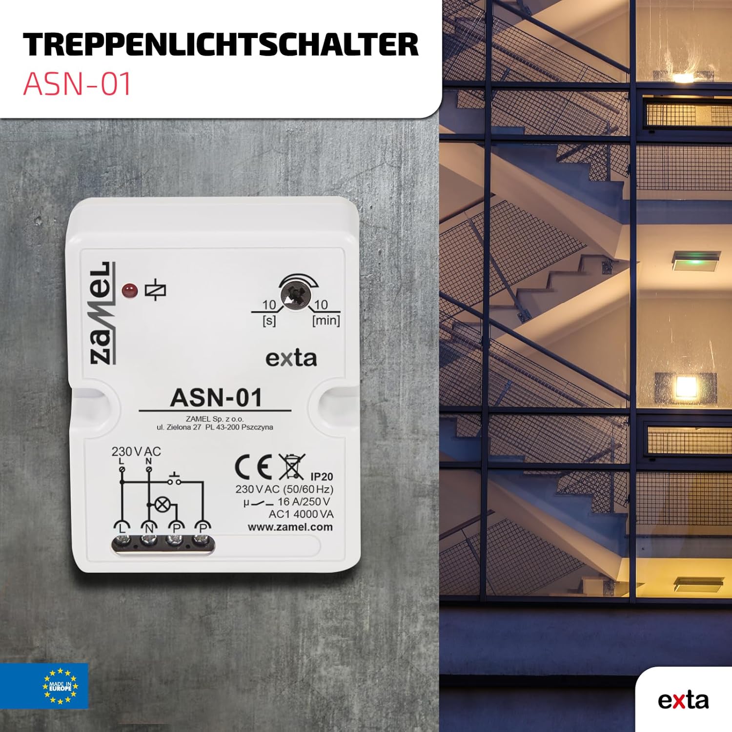 ZAMEL Staircase Delay Switch ASN-01, White