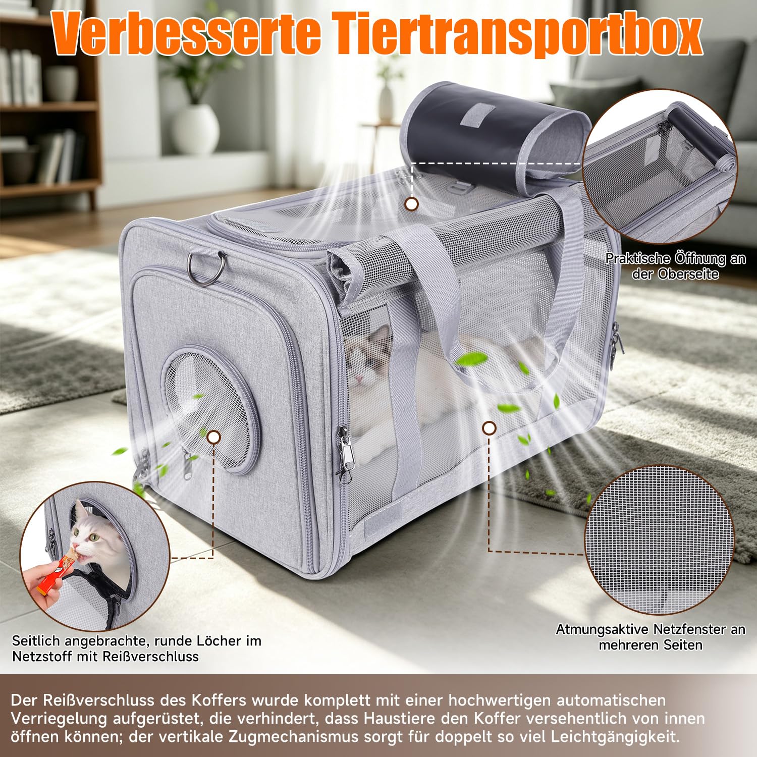 Przestronna skrzynia transportowa dla zwierząt domowych na kółkach, 45 x 33 x 33 cm, dopuszczona do użytku w samolocie, do 9 kg, stabilna, składana torba transportowa dla kotów z bocznym
