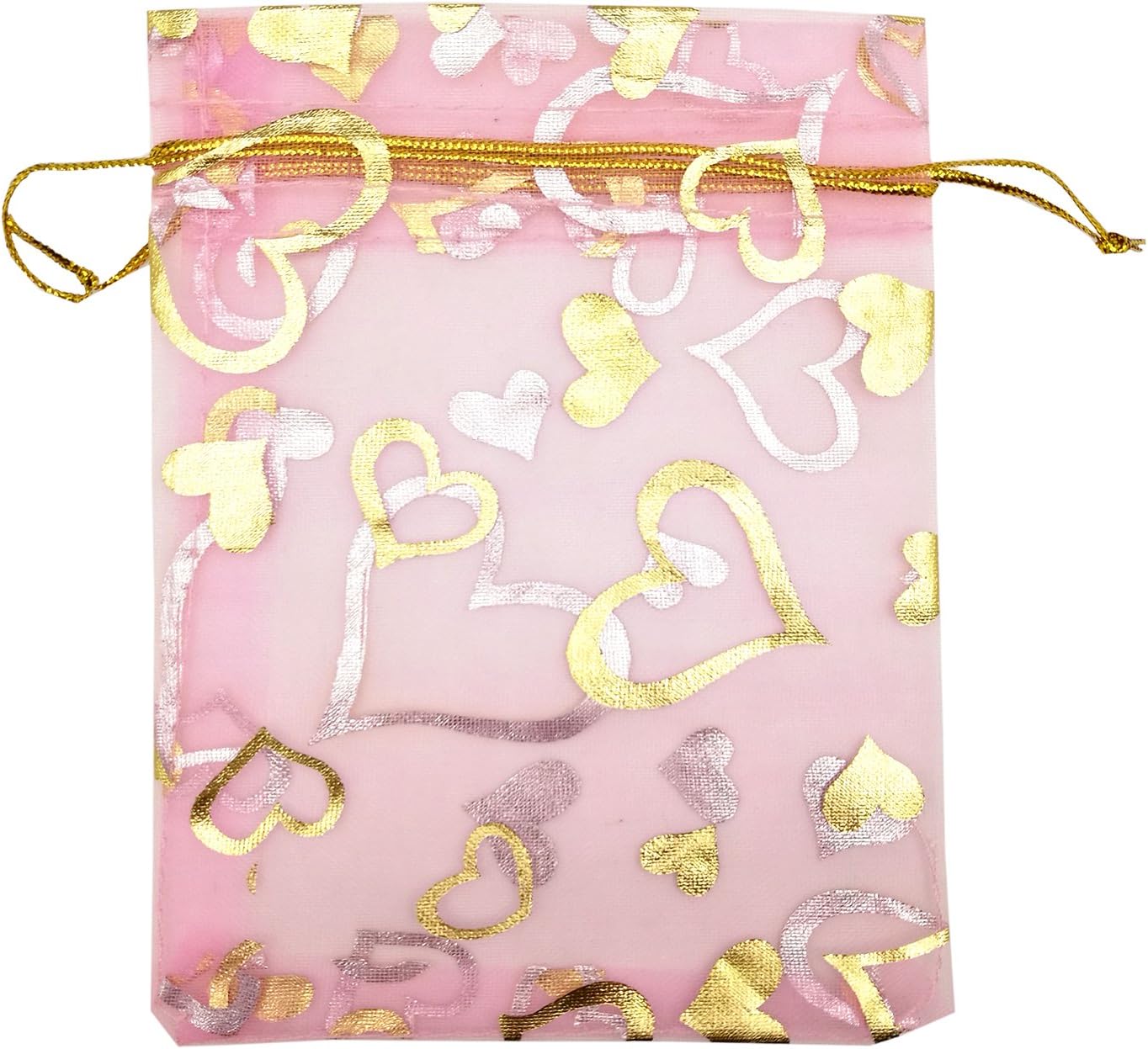 100pcs Organza Pouch Bag Drawstring 4x5 Inch Strong Gift Candy Bags Jewelry Party Wedding Favor (Pink Heart)