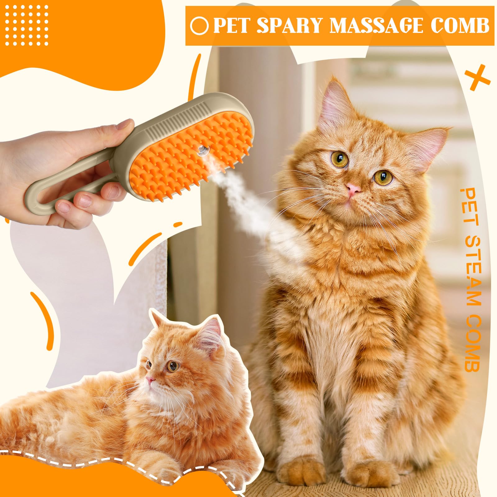 Abbylike 2 Pcs Cat Steam Brush for Shedding Pet Steam Groomer Brush 3 in 1 Dog Heating Comb with 2 Needle Tip Bottle Pet Hair Cleaning Comb for Long and Short Hair Dogs Grooming Gift Supplies 2