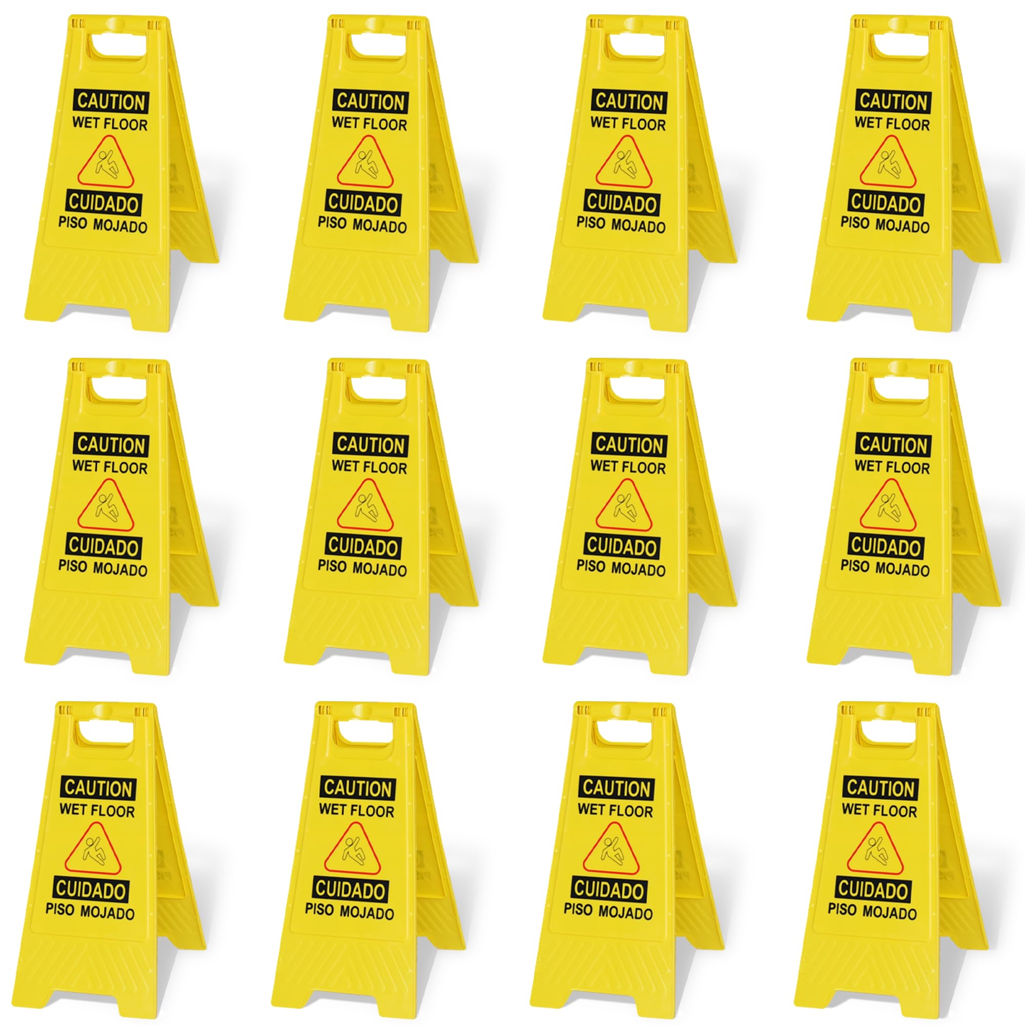 OrangeStar 12-Pack Caution Wet Floor Sign, 23.2” Double-Sided Bilingual Warning Signs for Commercial Use, Foldable A-Shaped Frame Safety Sign, Yellow