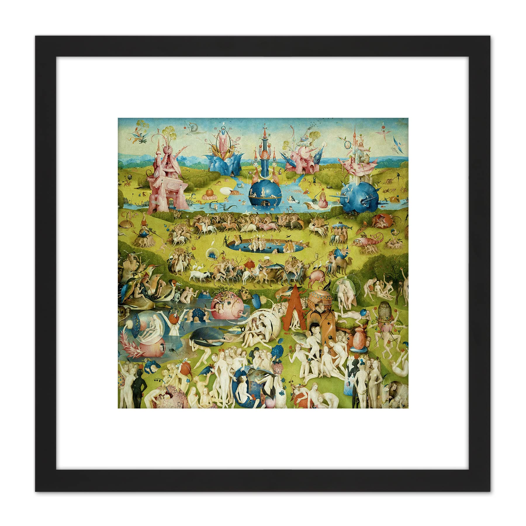 Artery8 Hieronymus Bosch Garden Earthly Delights Painting 8X8 Inch Square Wooden Framed Wall Art Print Picture with Mount