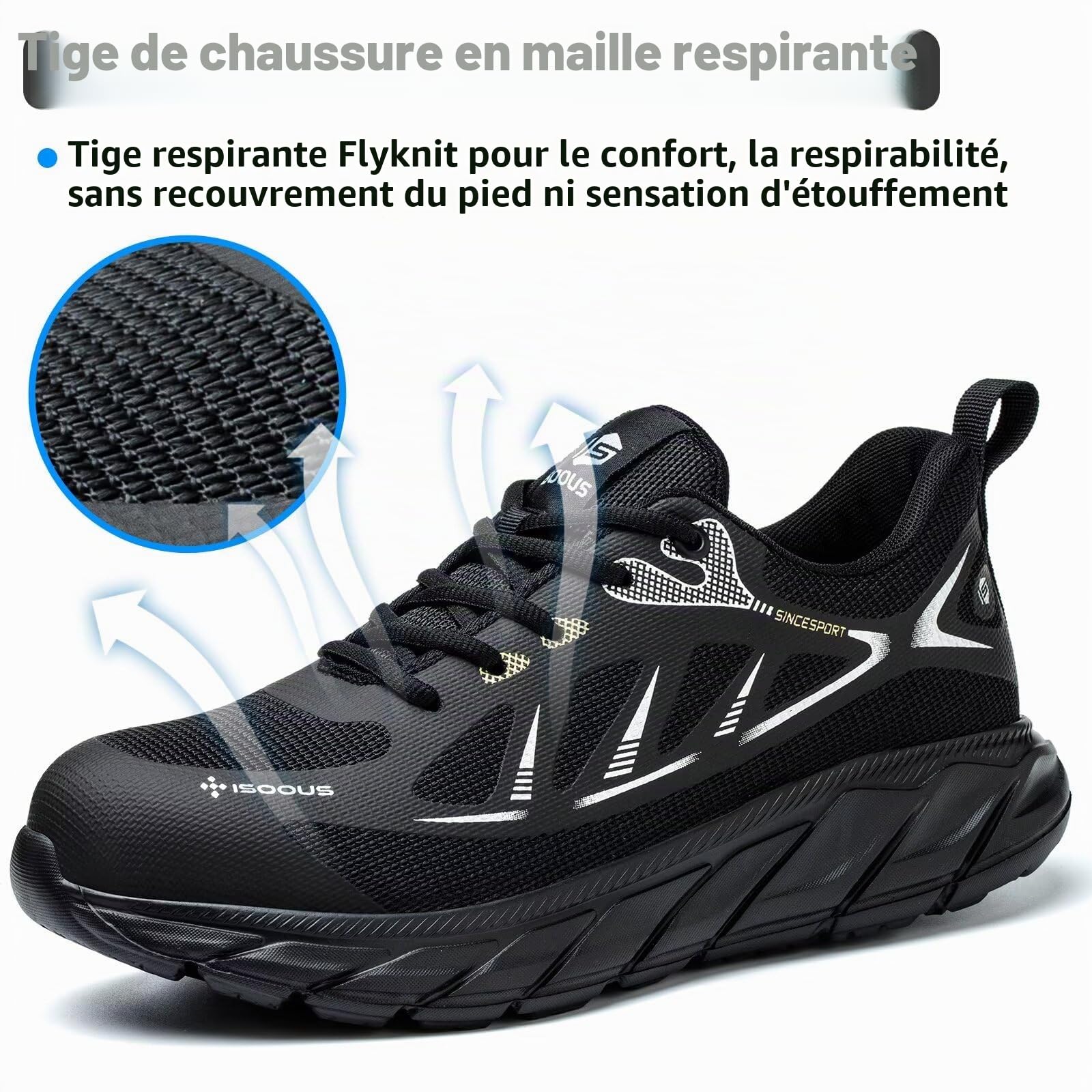 ISOOUS Chaussures de Sécurité Homme Femme Légère Chaussure de Travail Embout Acier Protection Antidérapantes Basket Securite