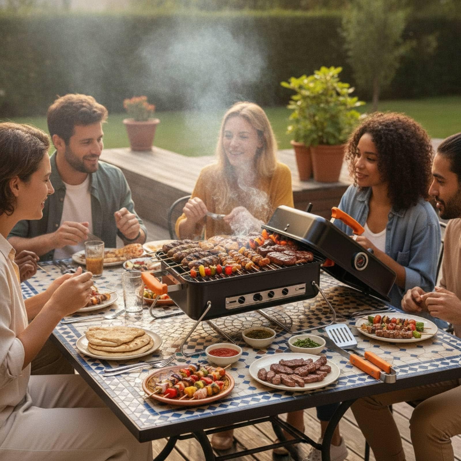 Barbecue a Carbone Portatile Adatto Al Campeggio Barbecue con Coperchio Robusto Griglia Portatile con Termometro per Campeggiatori, Giardino