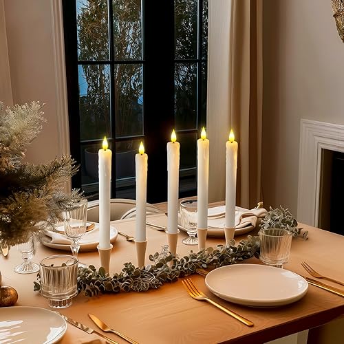 Miniatura 9 de Homemory Velas LED sin llama de cera real con temporizador, candelabros falsos sin goteo con llama parpadeante 3D, vela blanca de ventana de 9.6